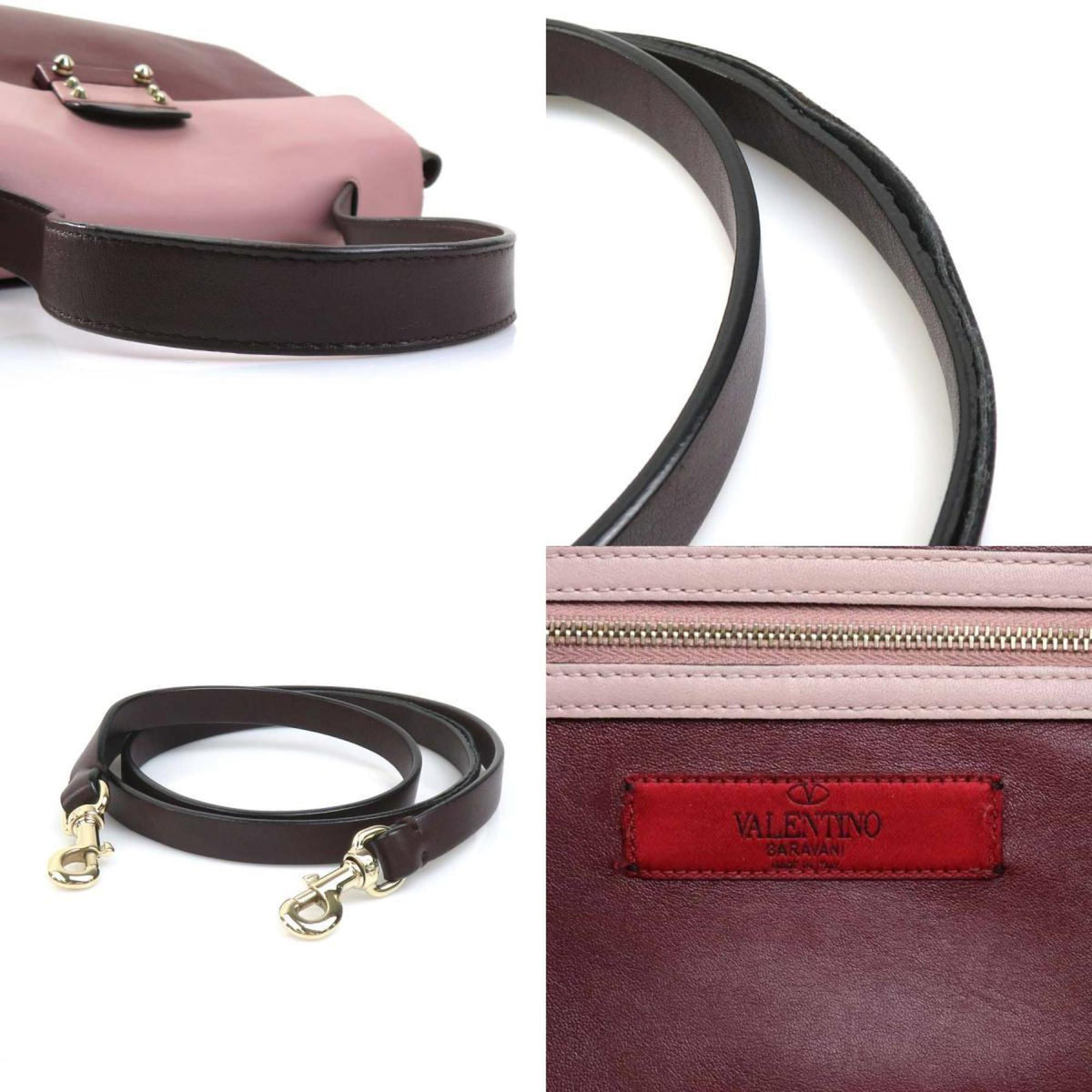 Valentino Garavani Burgundy Gray Pink Leather Handbag Shoulder Bag (Pre-Owned)