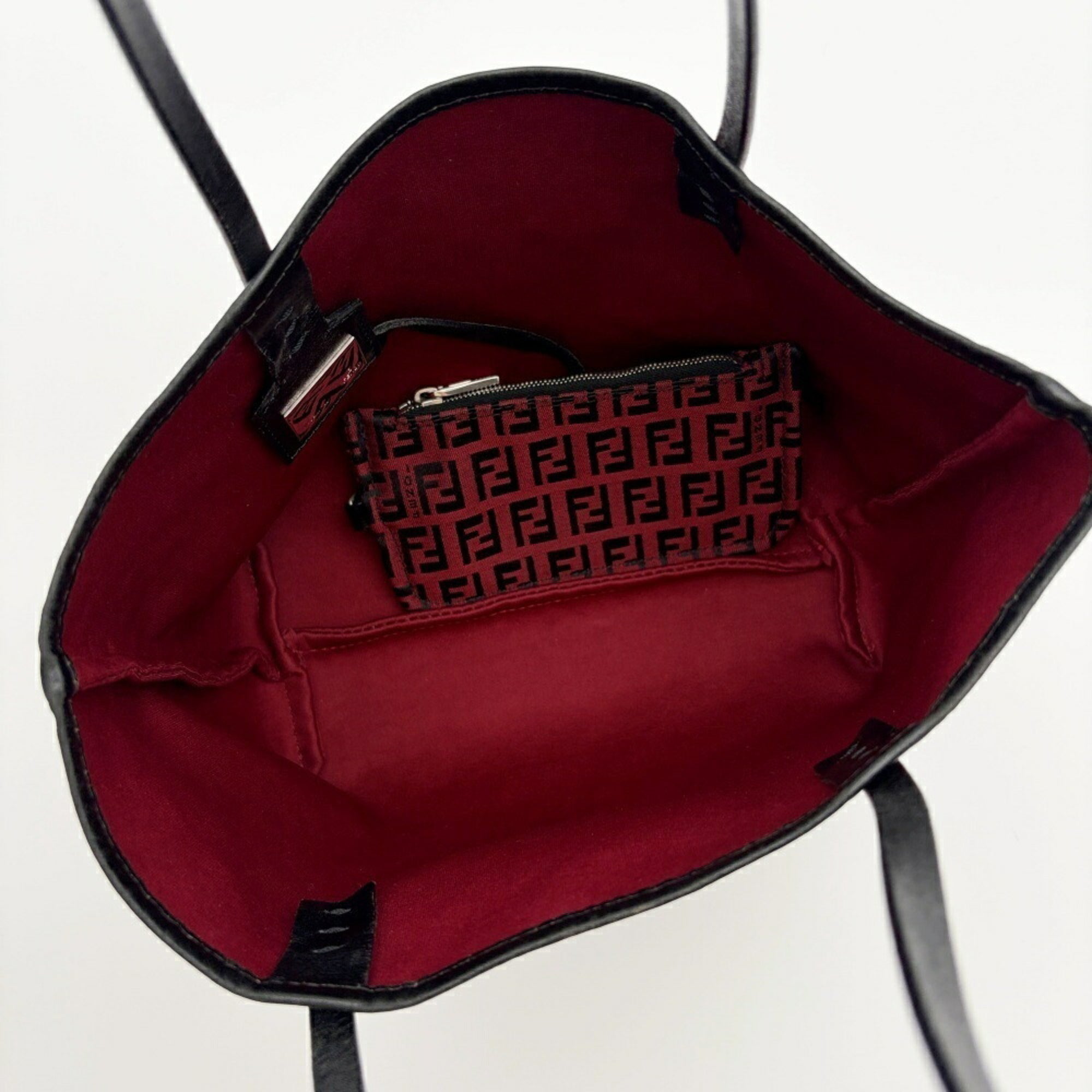 Fendi Black Red Color Canvas Leather Tote Bag (Pre-Owned)