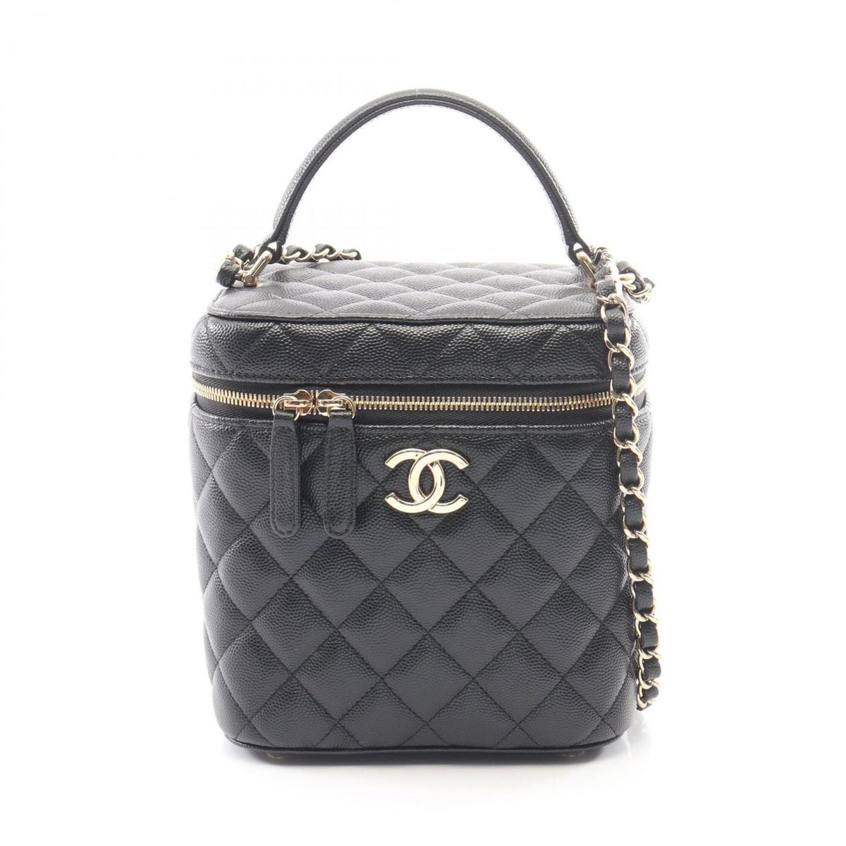 Chanel Black Grained Calfskin Handbag Shoulder Bag Vanity Bag (Pre-Owned)