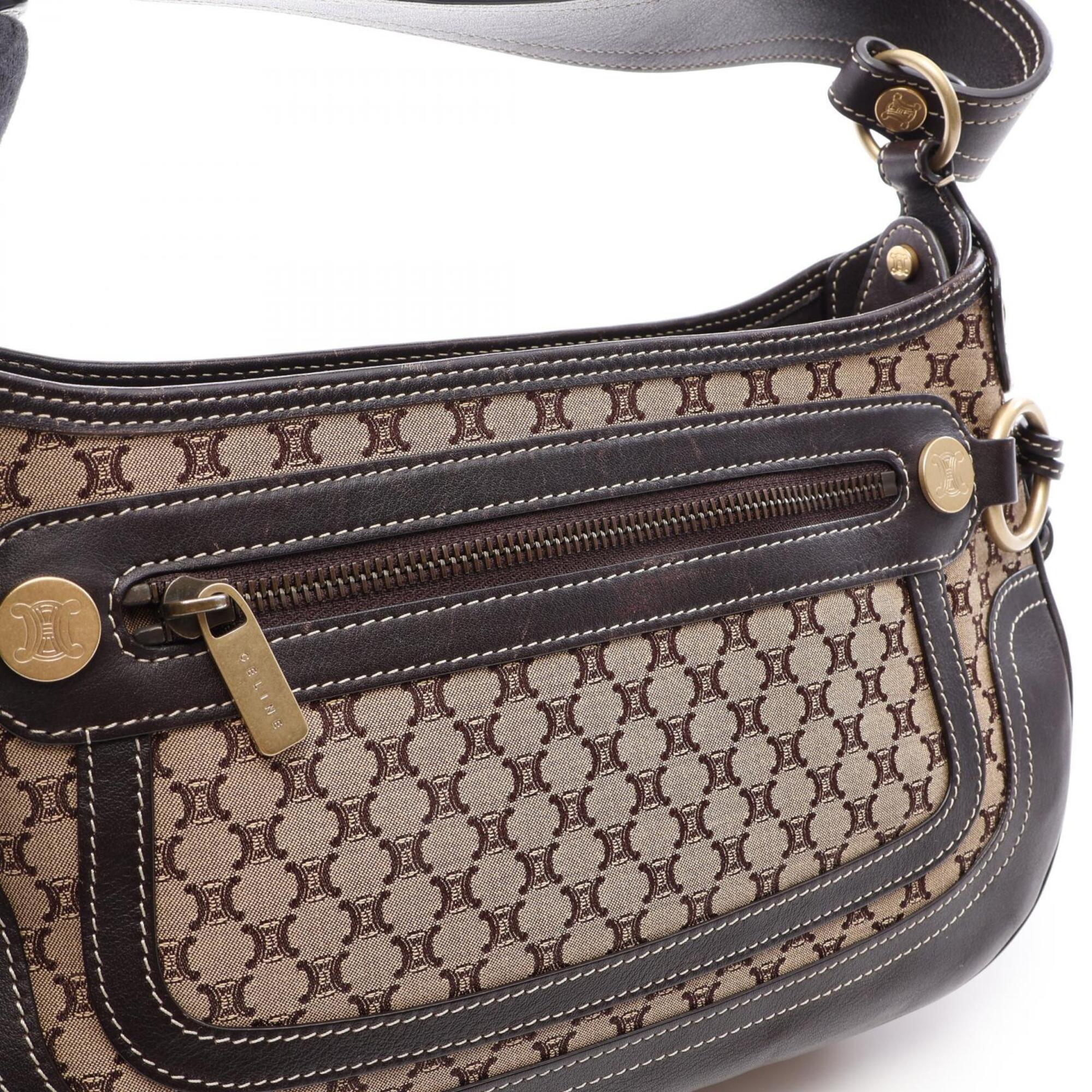 Celine Beige Brown Canvas Leather Handbag Shoulder Bag (Pre-Owned)