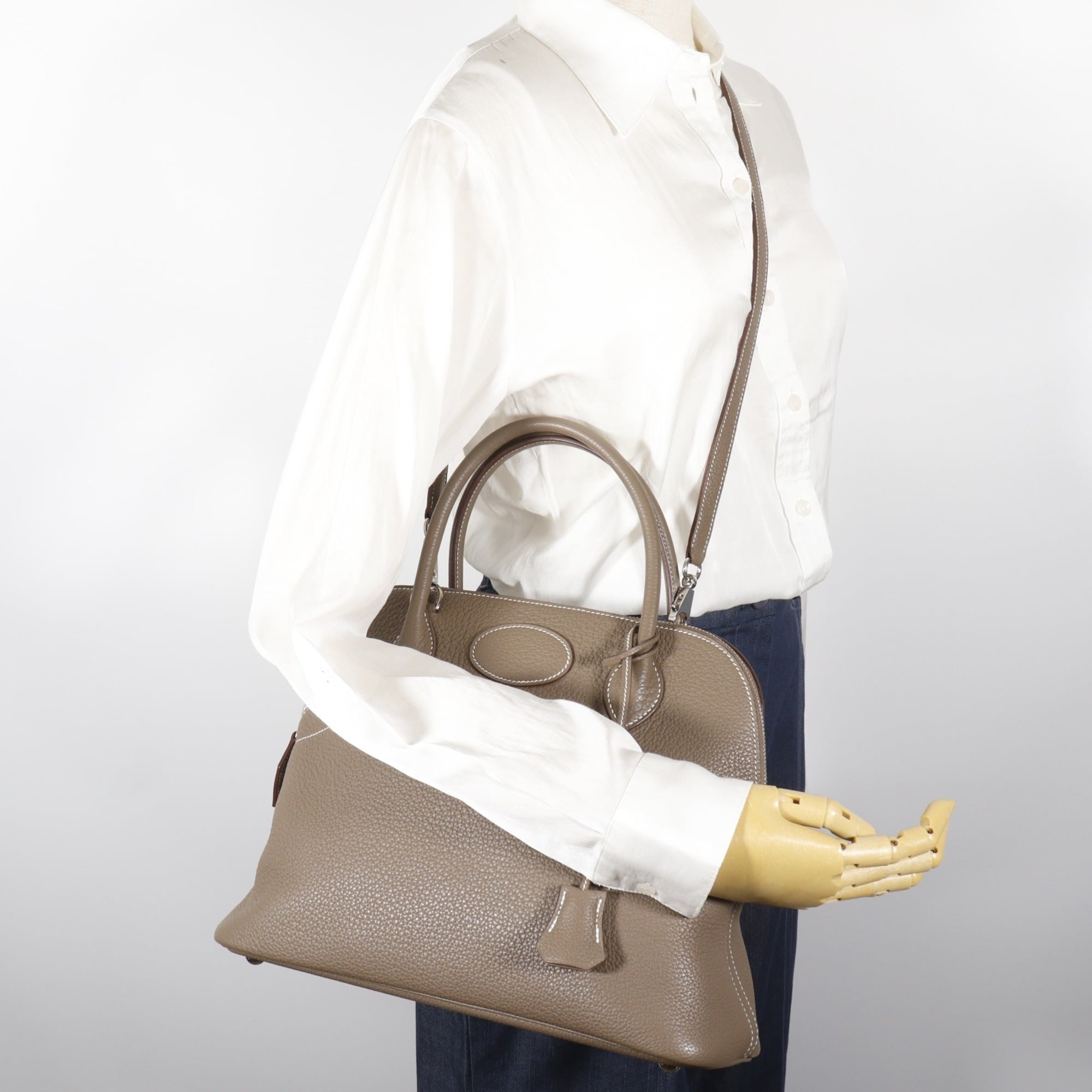 Hermes Bolide Etoupe Gray Taurillon Clemence Leather Handbag (Pre-Owned)