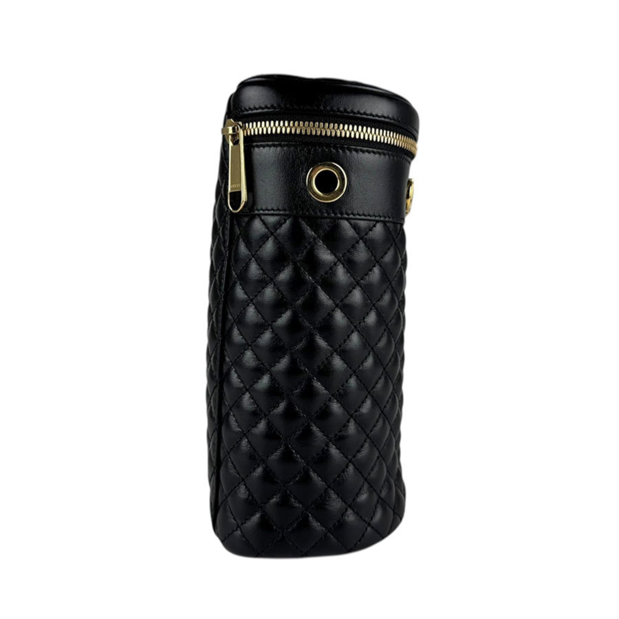 Gucci Black Gold Leather Metal Shoulder Bag (Pre-Owned)