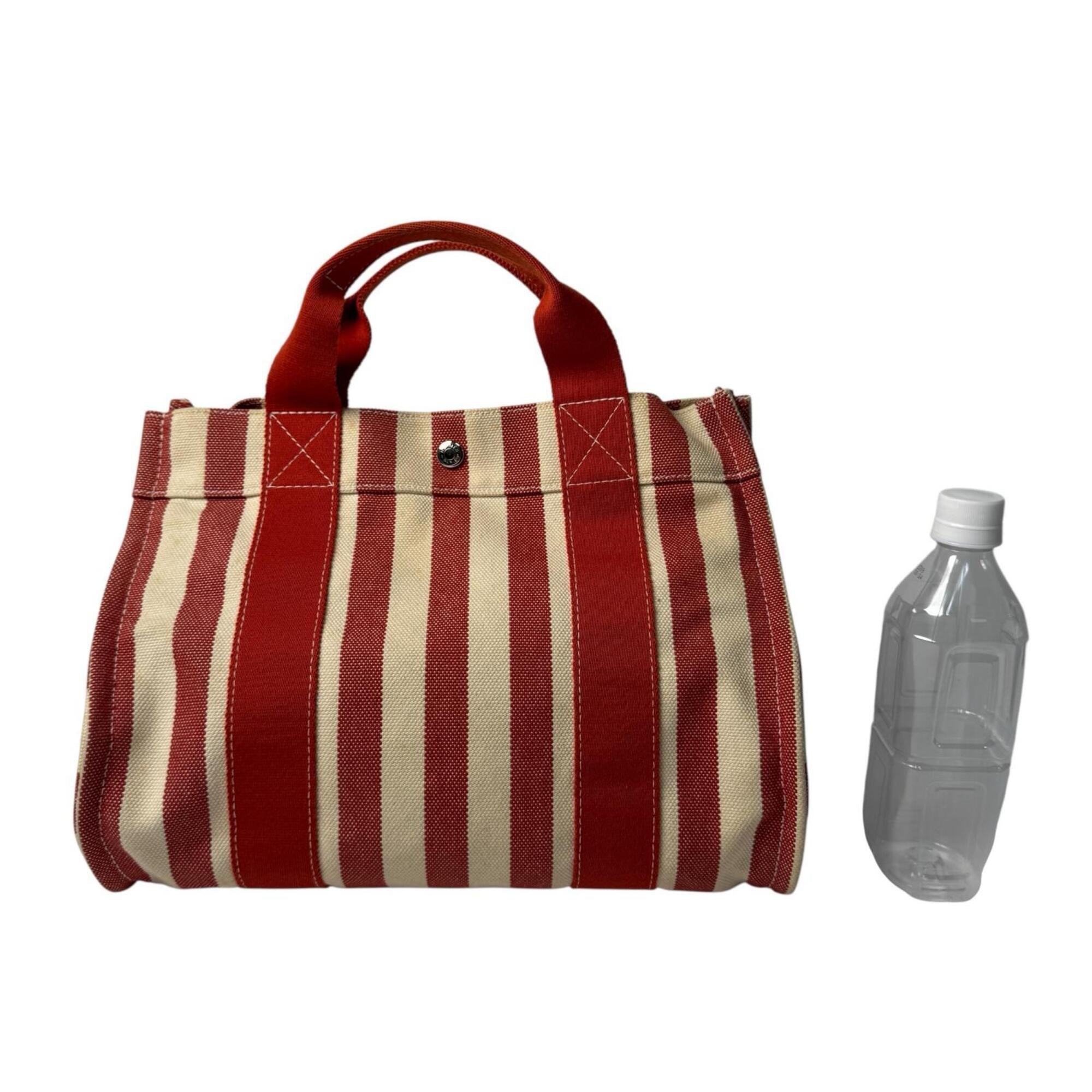 Hermes Cream Red Color Canvas Handbag Pouch Tote Bag (Pre-Owned)