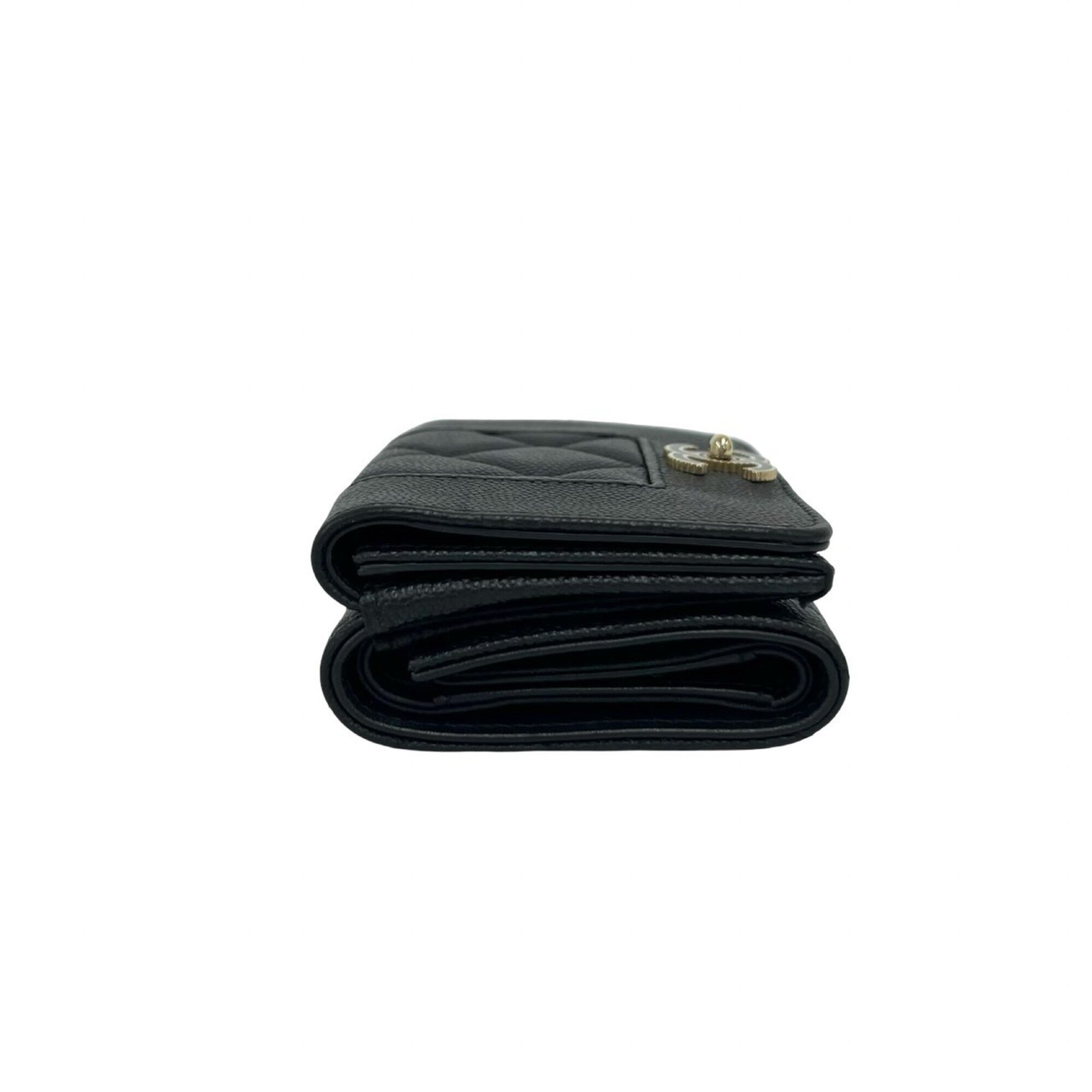 Chanel Black Grained Calfskin Wallet (Tri-Fold) (Pre-Owned)