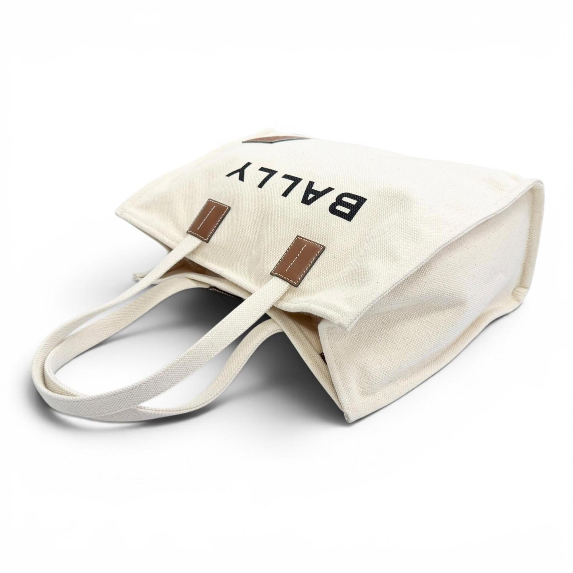 Bally Brown Ivory Canvas Leather Tote Bag (Pre-Owned)