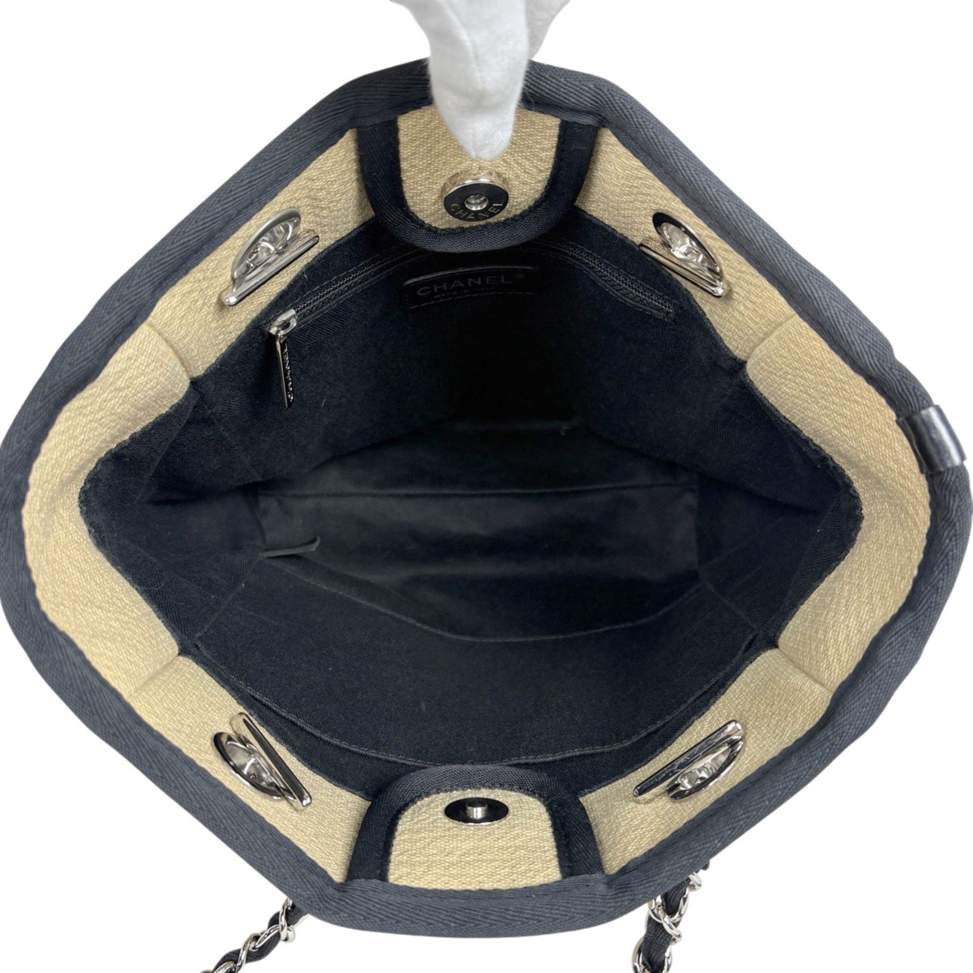 Chanel Deauville Beige Canvas Shoulder Bag Tote Bag (Pre-Owned)