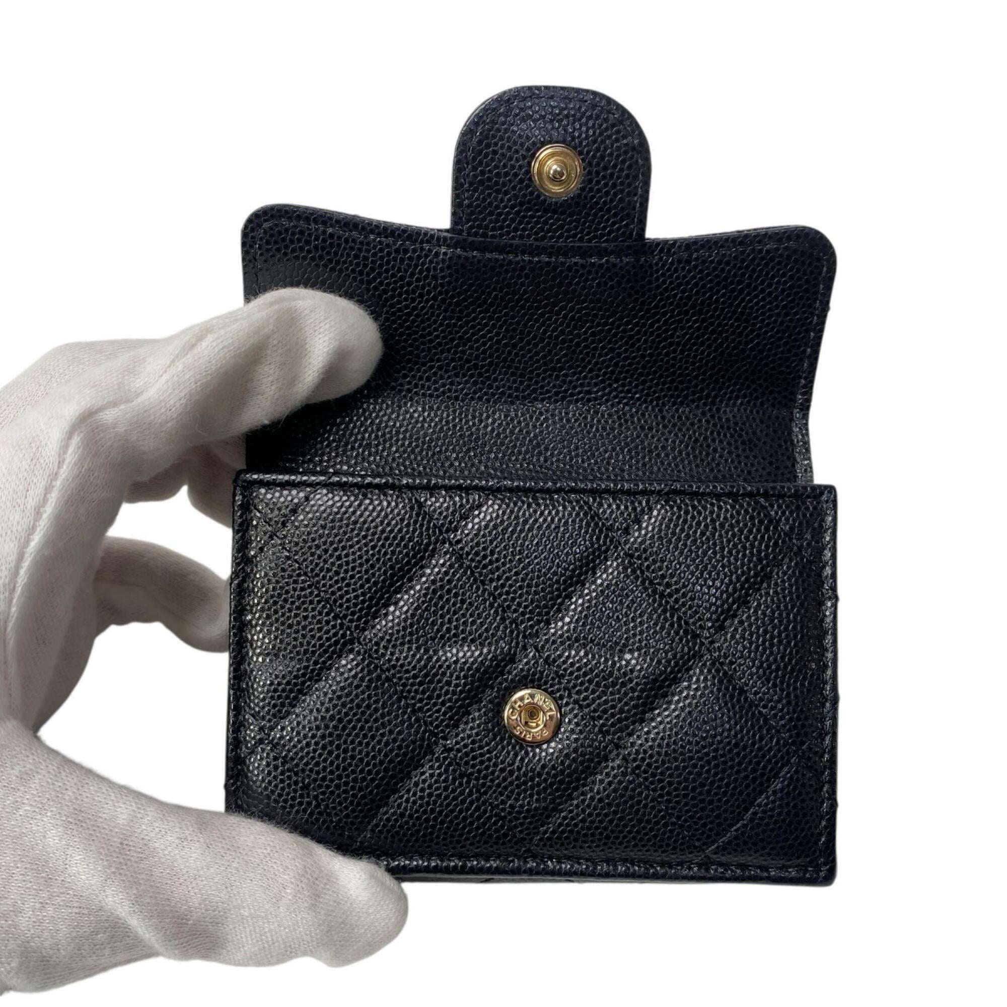 Chanel Black Leather Grained Calfskin Wallet (Tri-Fold) (Pre-Owned)