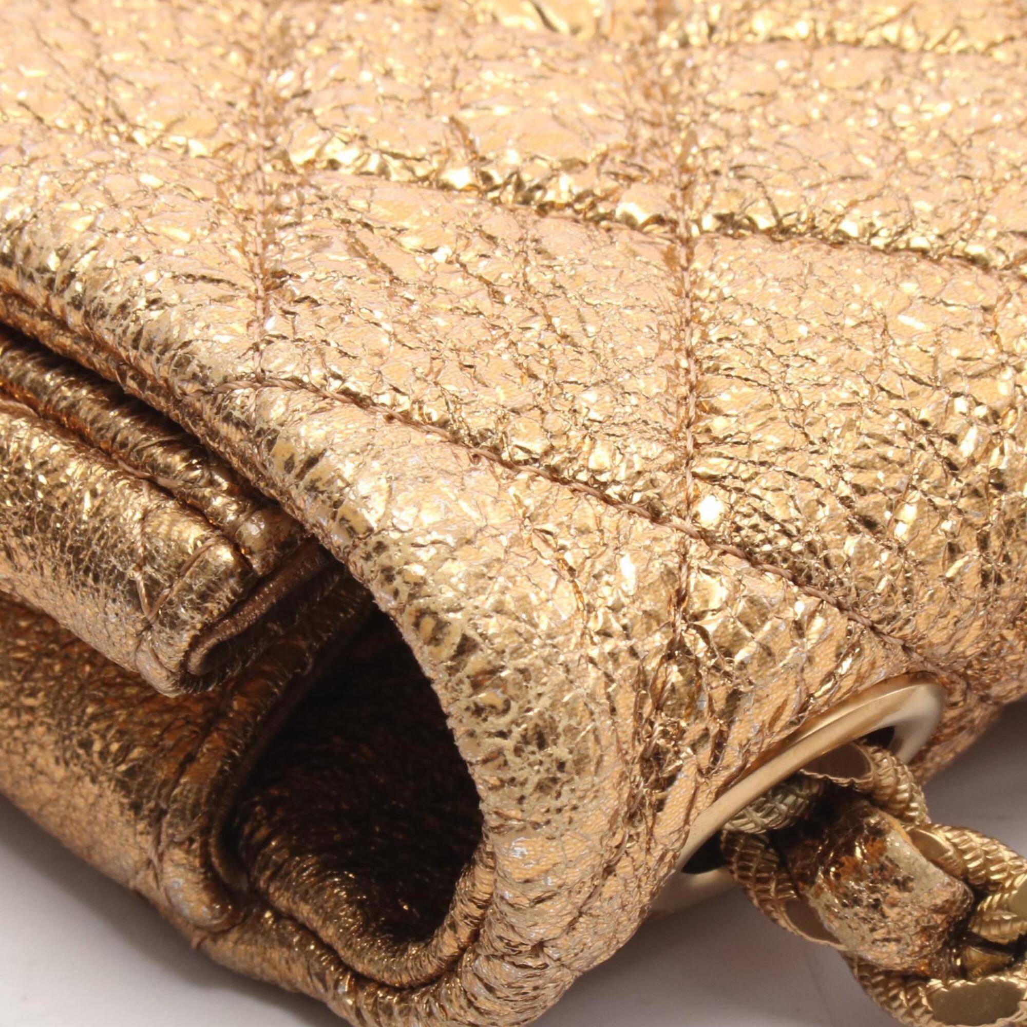 Chanel Gold Leather Handbag Shoulder Bag (Pre-Owned)