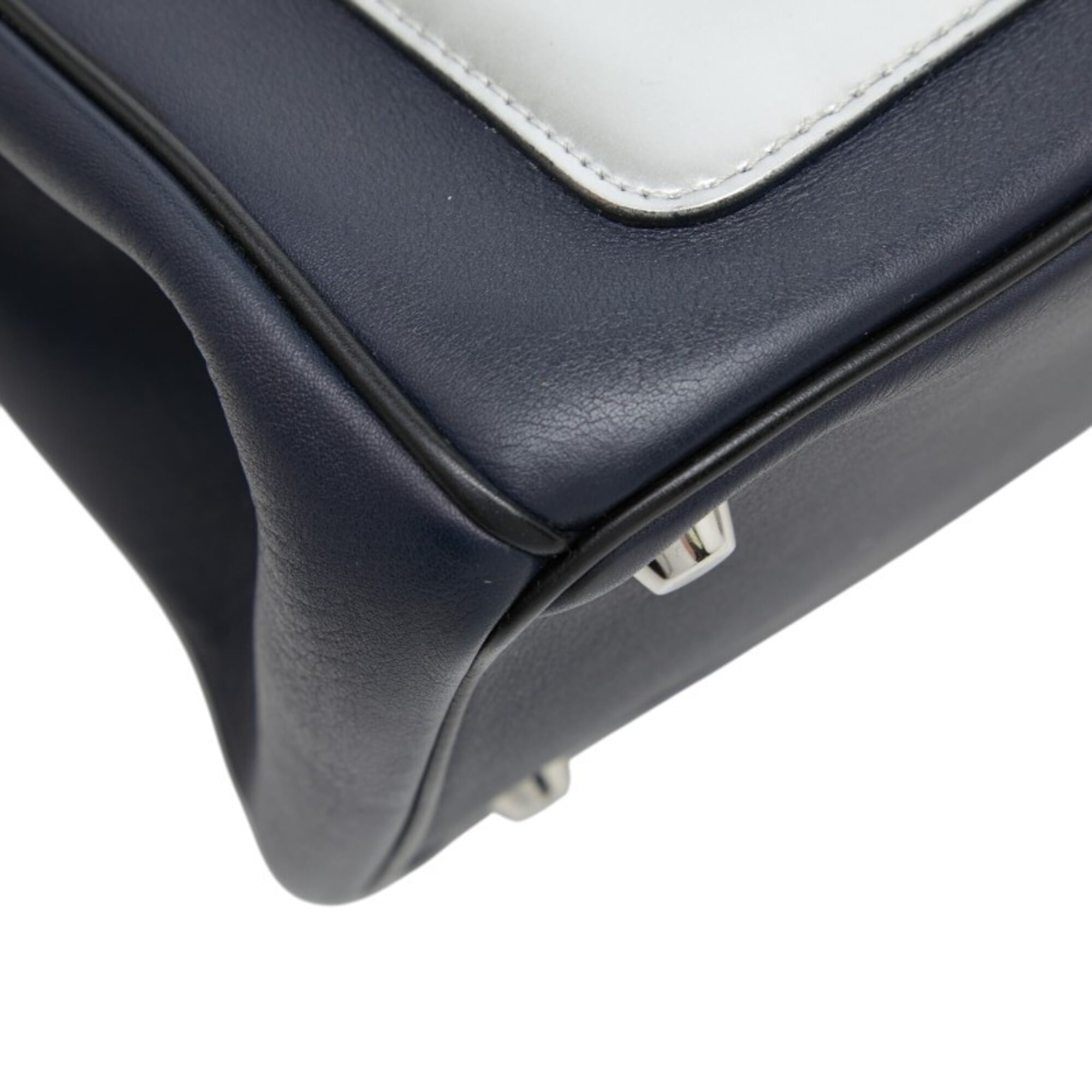 Christian Dior Navy Silver Leather Handbag Shoulder Bag (Pre-Owned)