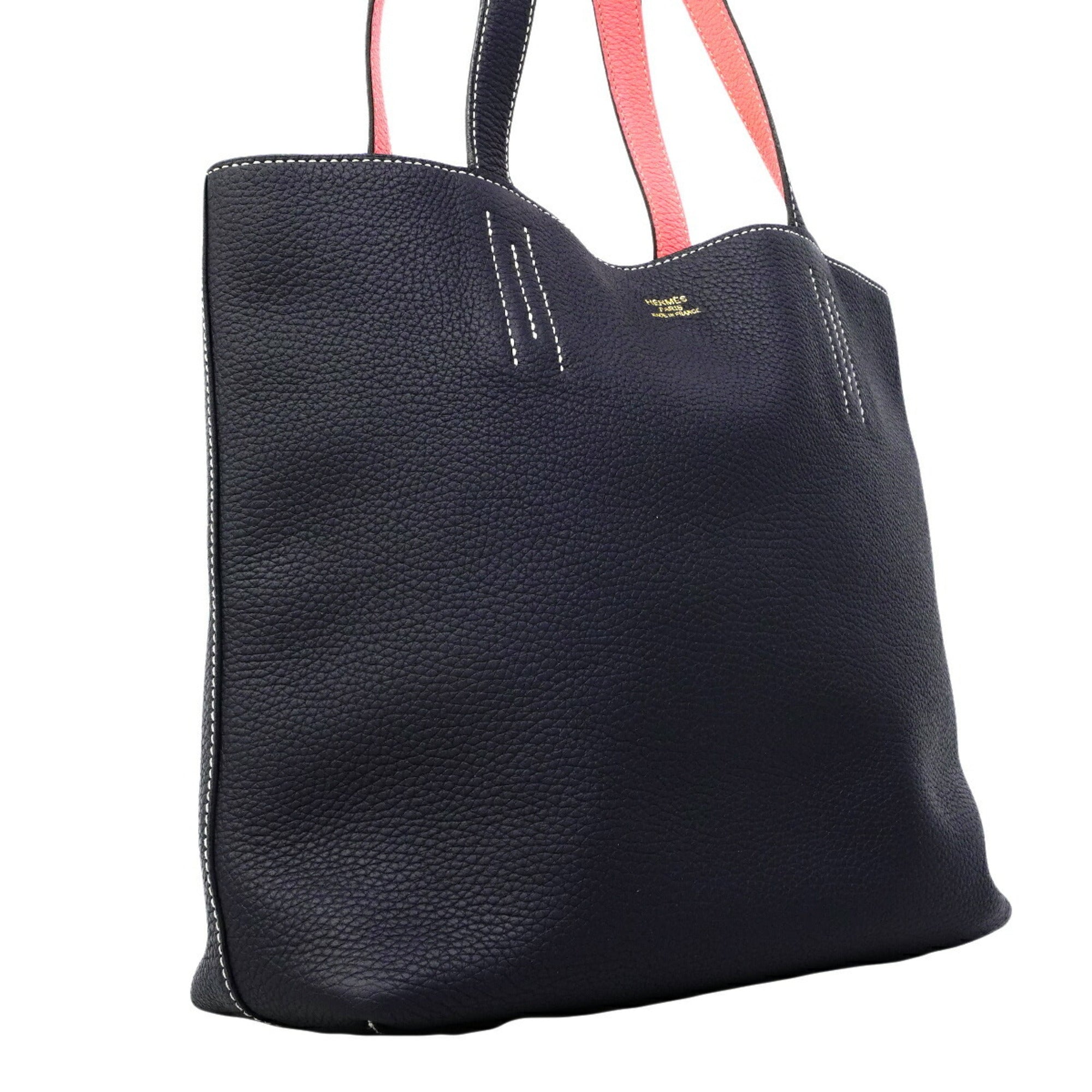Hermes Blue Nuit Rose Azalee Taurillon Clemence Leather Tote Bag (Pre-Owned)