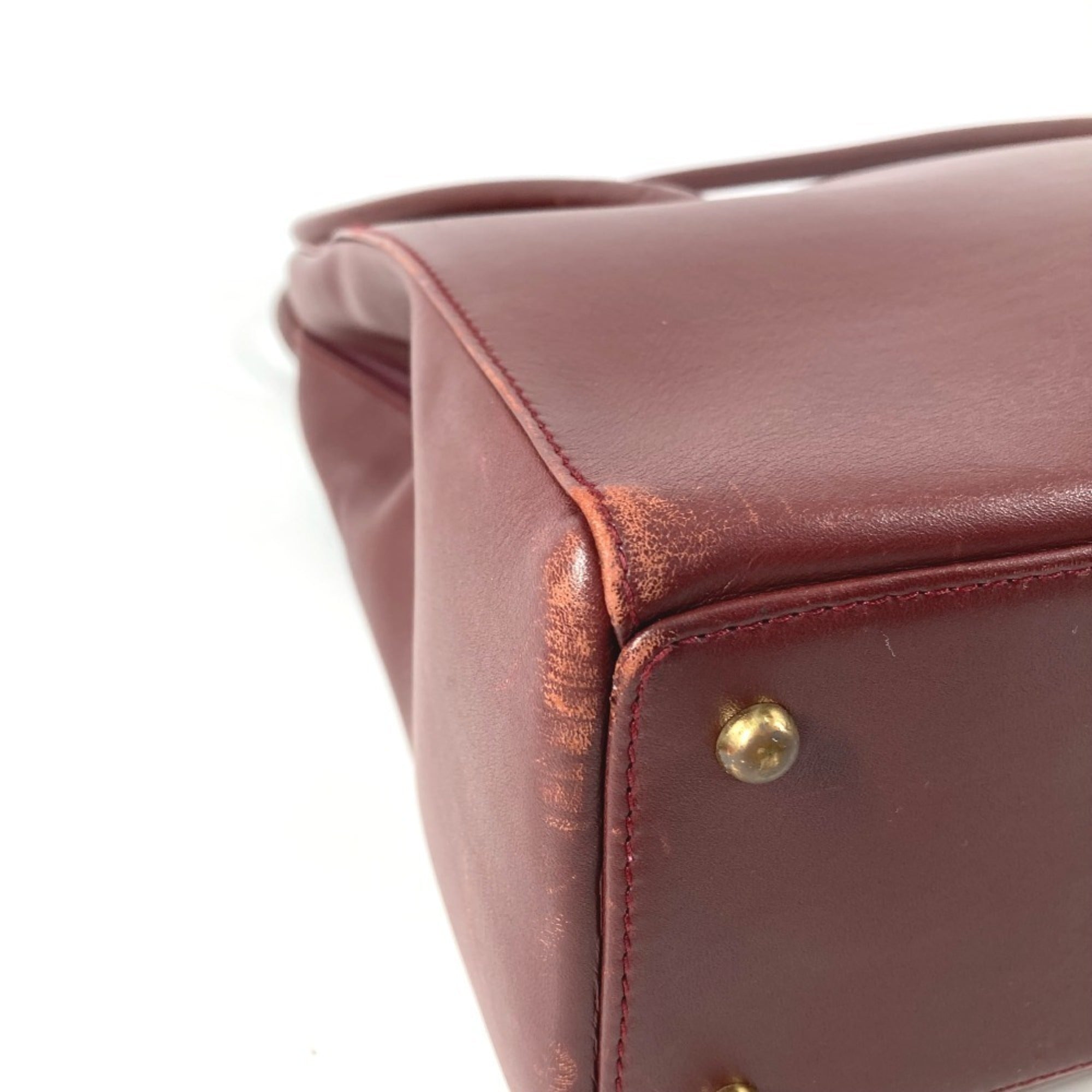 Cartier Must Wine Red Leather Shoulder Bag Tote Bag (Pre-Owned)