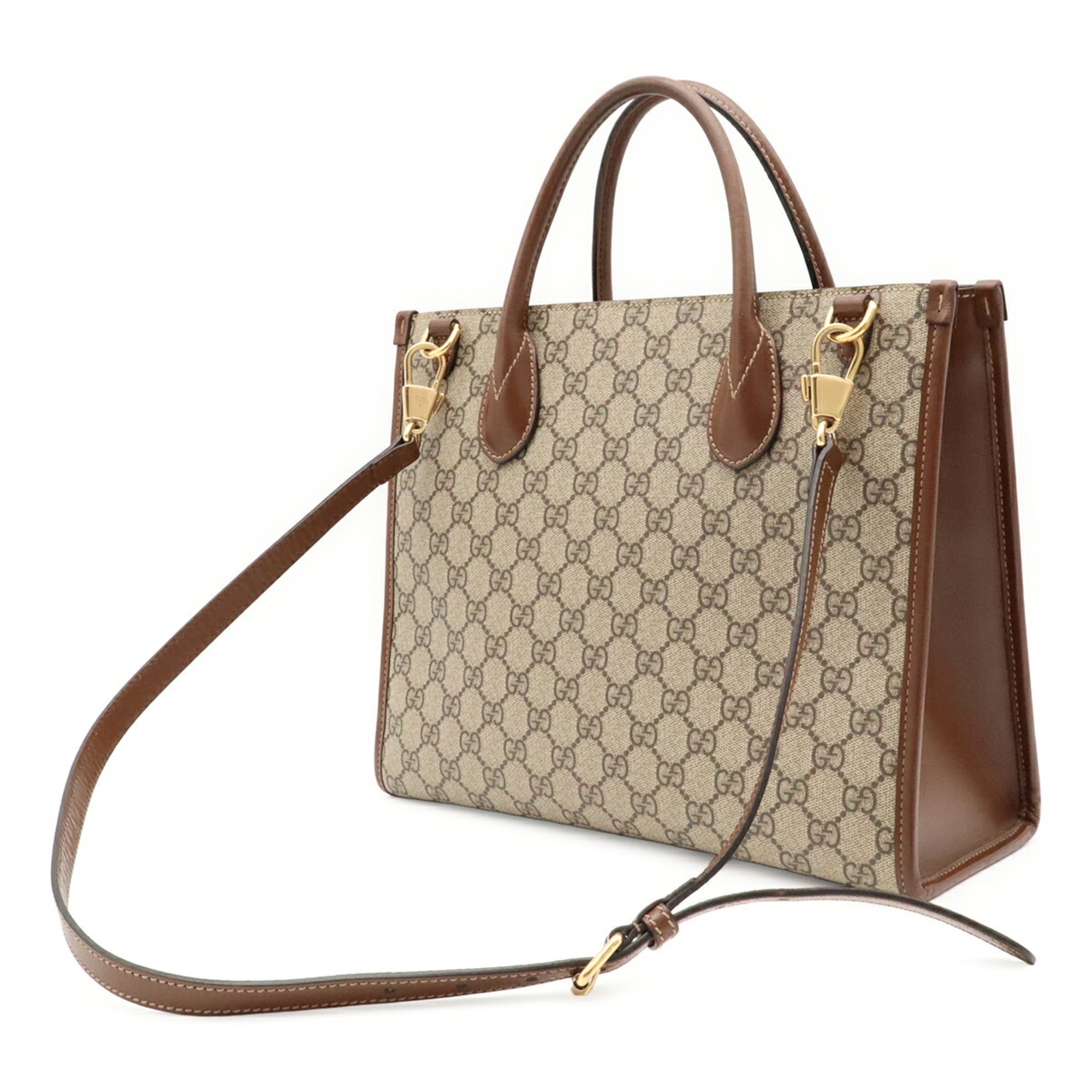 Gucci Brown Ivory Gg Supreme Handbag Shoulder Bag Tote Bag (Pre-Owned)