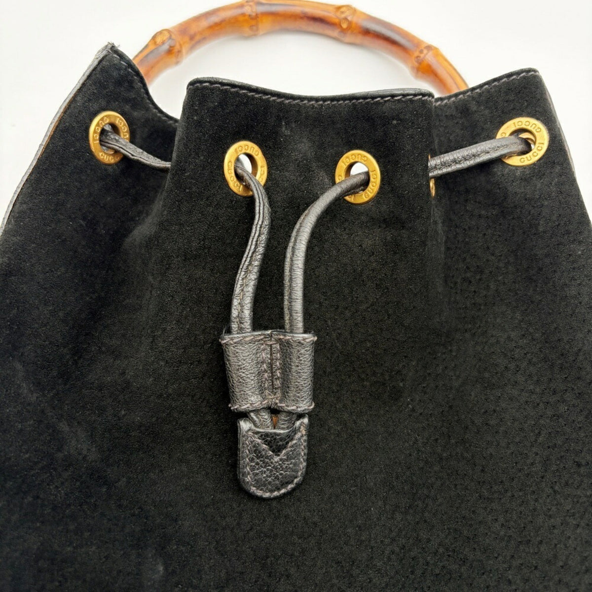 Gucci Black Bamboo Suede Leather Shoulder Bag (Pre-Owned)