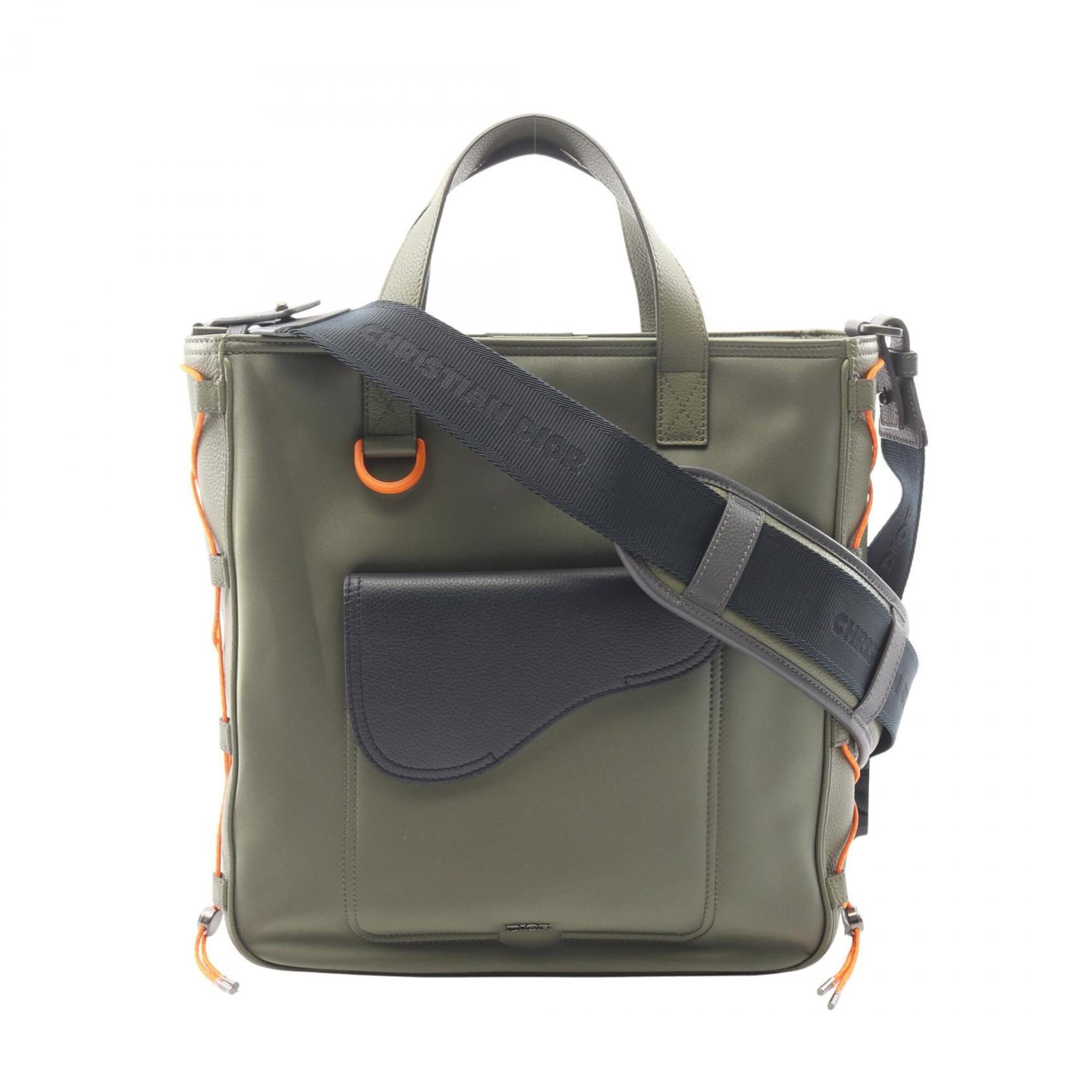 Christian Dior Khaki Navy Orange Nylon Leather Handbag Tote Bag (Pre-Owned)