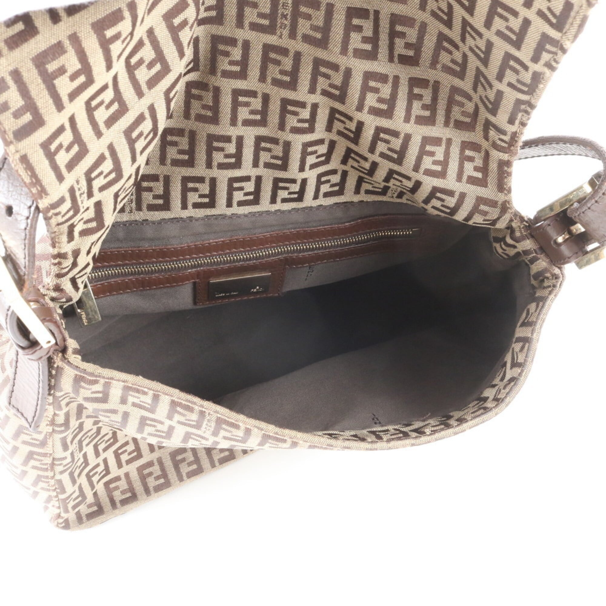Fendi Brown Leather Canvas Shoulder Bag (Pre-Owned)