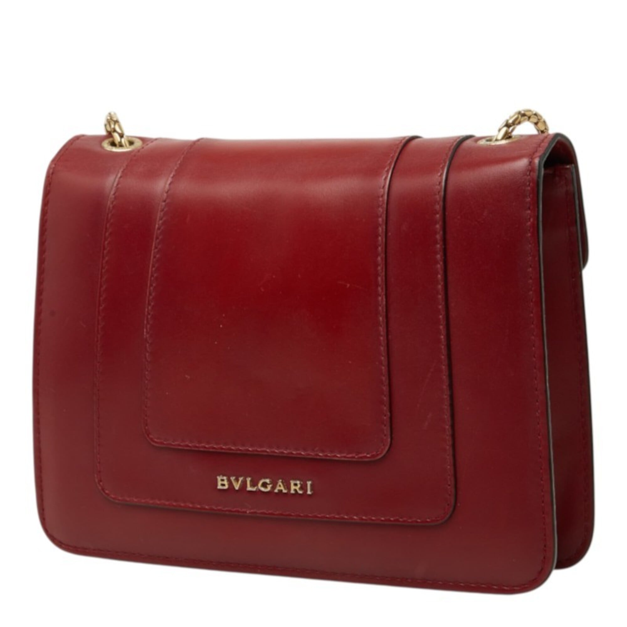 Bvlgari Red Color Wine Leather Shoulder Bag (Pre-Owned)