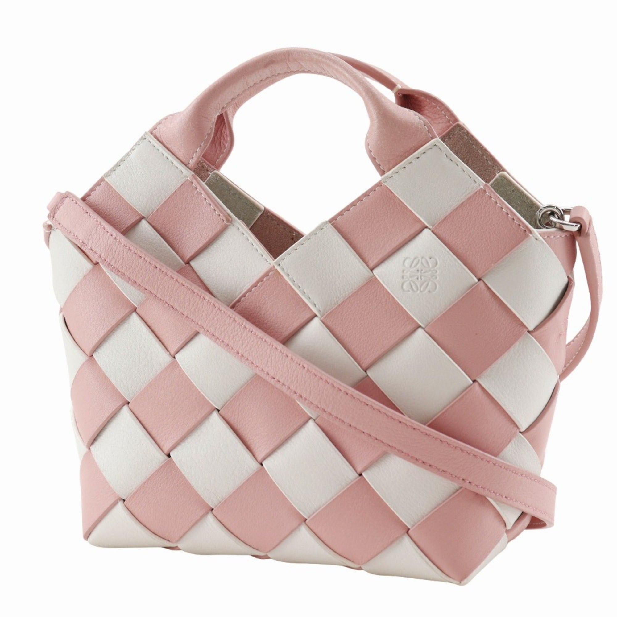 Loewe Pink White Leather Basket Handbag (Pre-Owned)