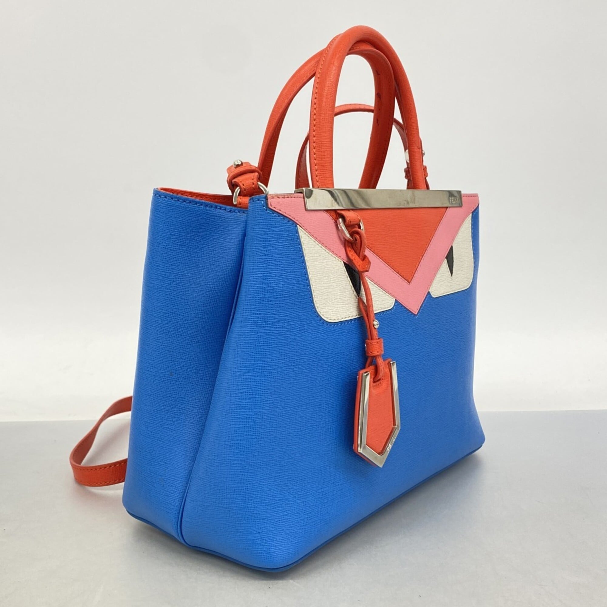 Fendi Blue Red Color Leather Handbag (Pre-Owned)