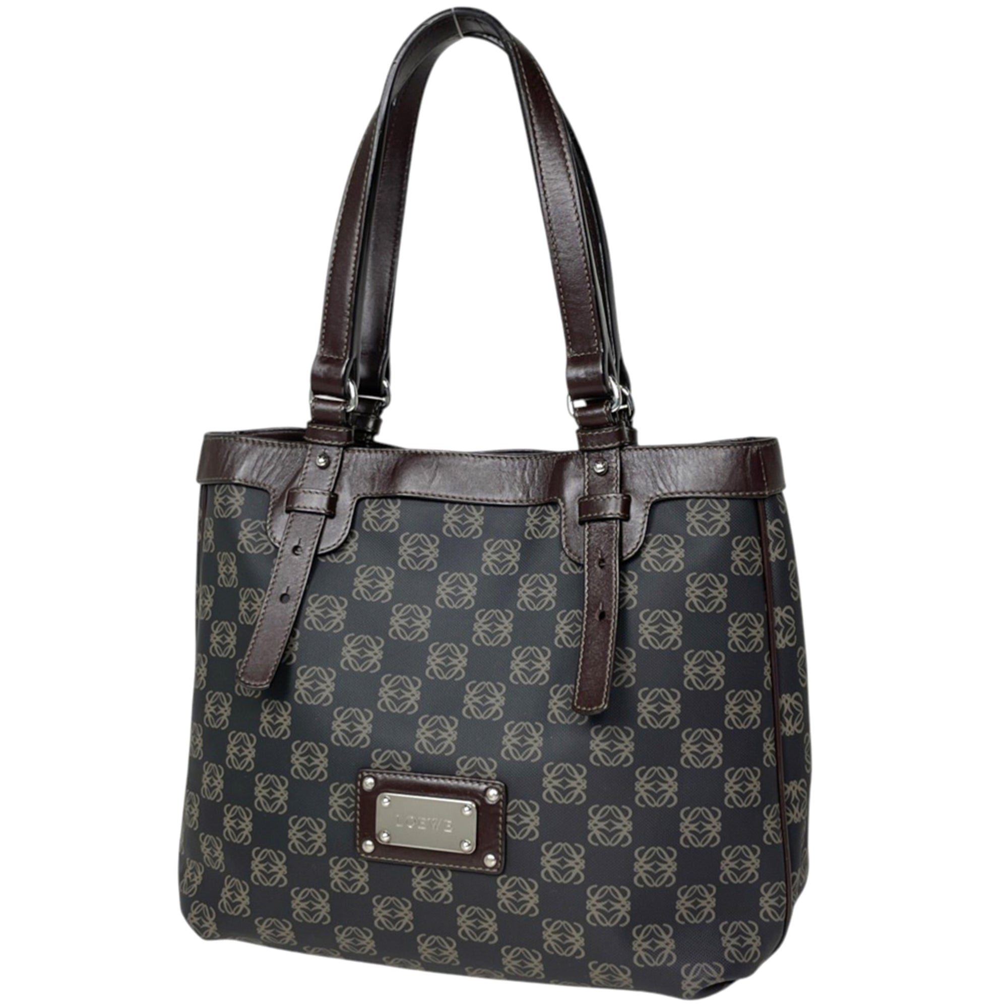 Loewe Dark Brown Coated Canvas Leather Handbag (Pre-Owned)