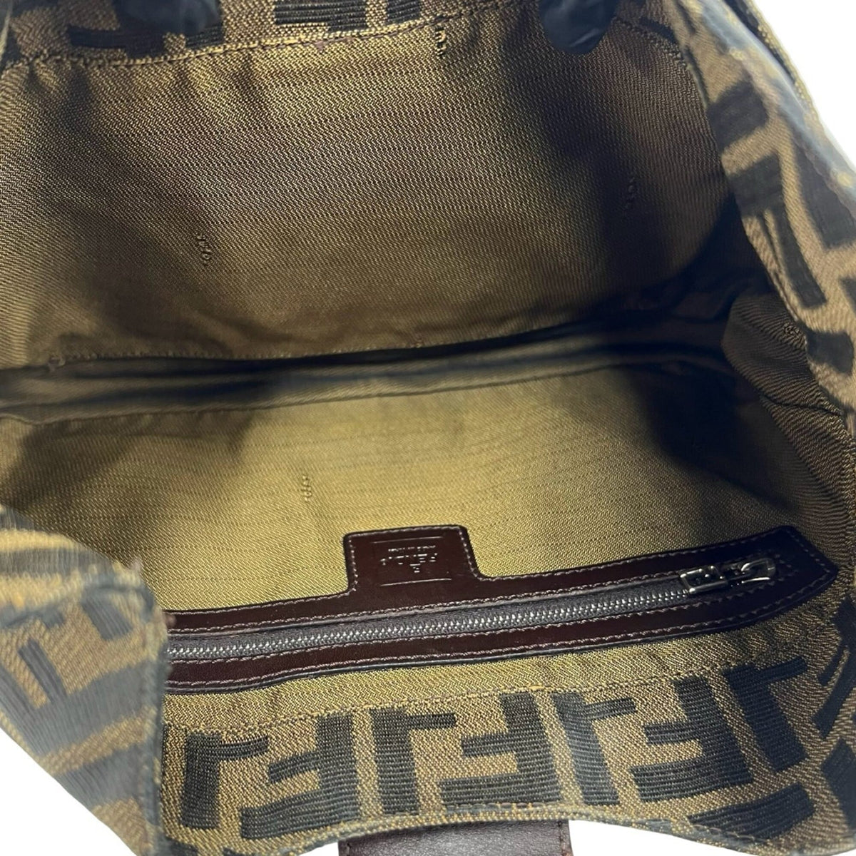 Fendi Black Brown Canvas Leather Handbag Shoulder Bag (Pre-Owned)