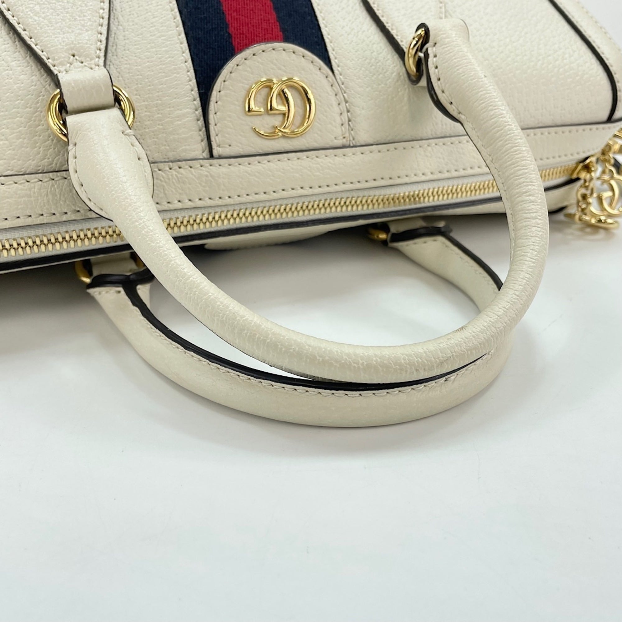 Gucci White Leather Boston Bag Handbag (Pre-Owned)