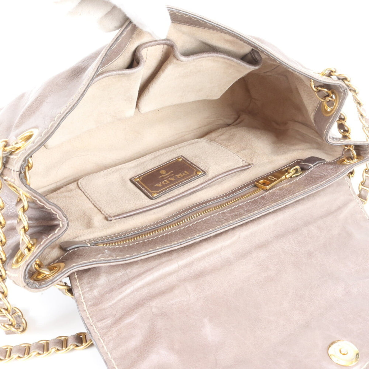 Prada Gray Leather Shoulder Bag (Pre-Owned)
