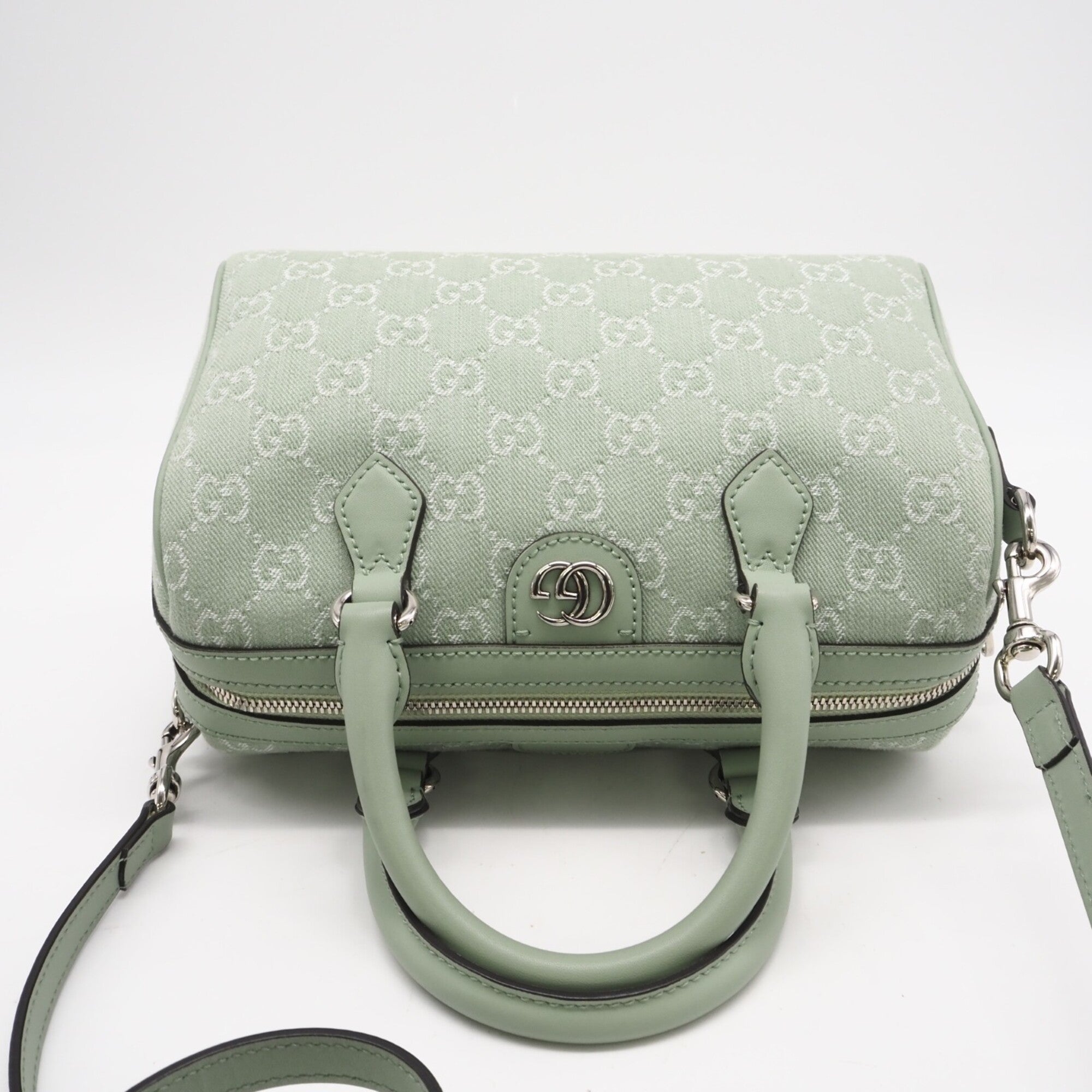 Gucci Green Gg Canvas Boston Bag Handbag (Pre-Owned)