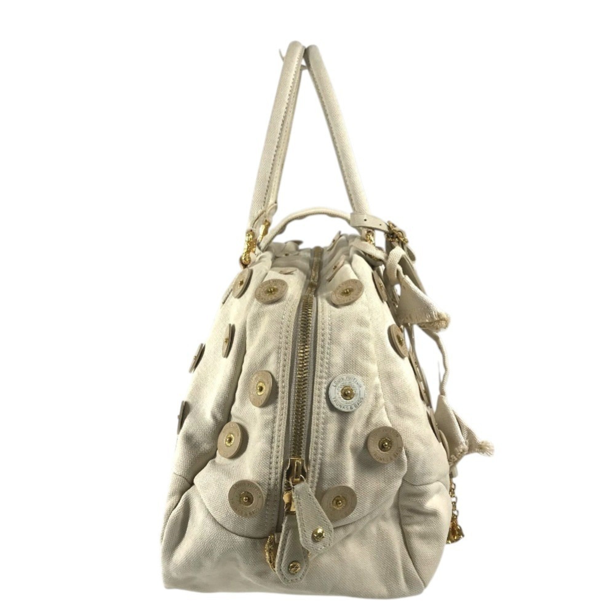 Louis Vuitton White Canvas Boston Bag Handbag Shoulder Bag (Pre-Owned)
