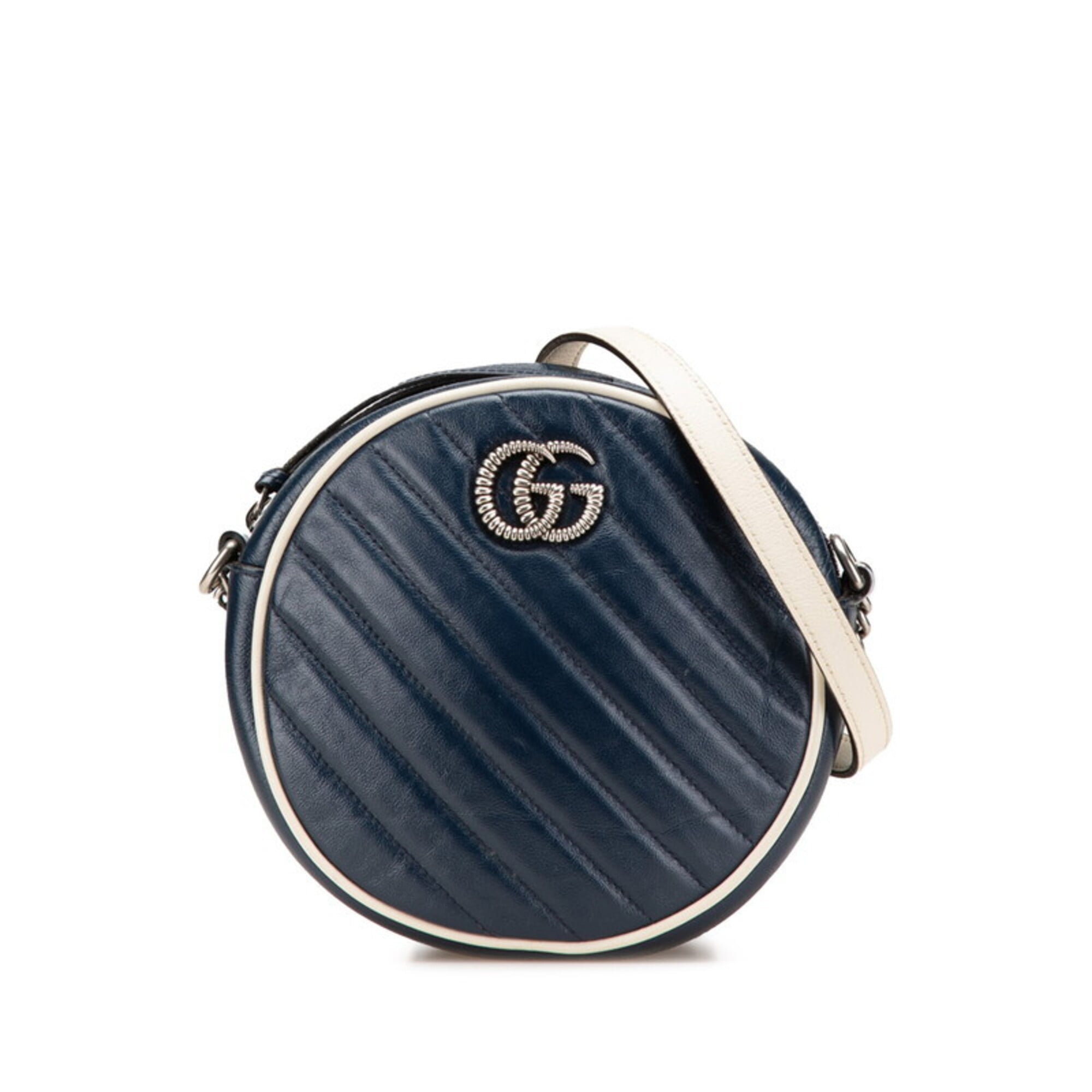 Gucci Navy White Leather Shoulder Bag (Pre-Owned)