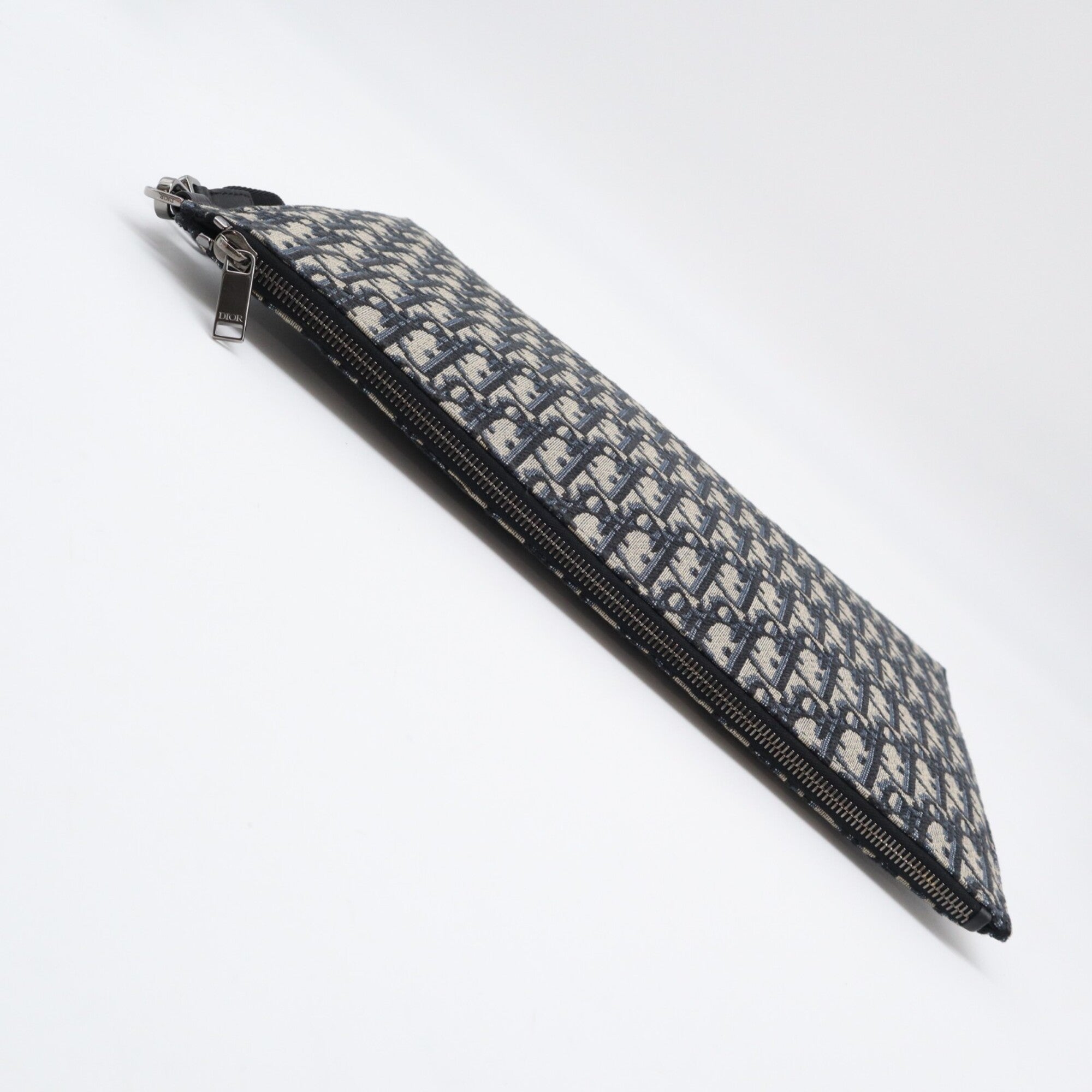 Christian Dior Beige Navy Cotton Leather Clutch Bag (Pre-Owned)