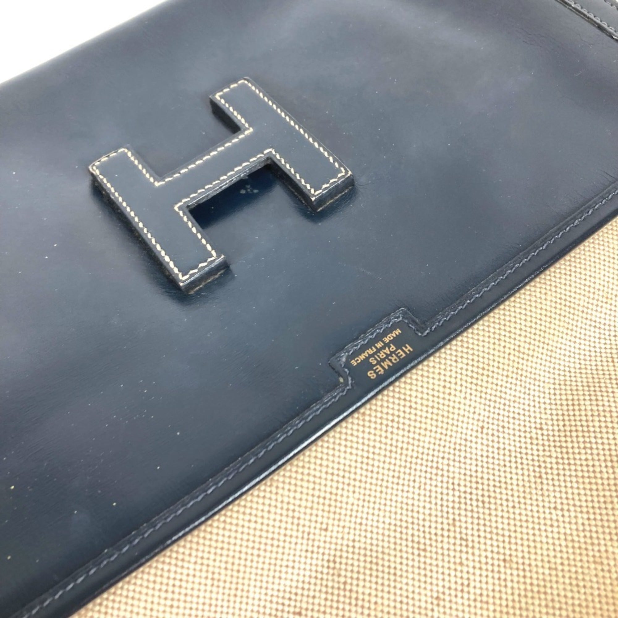 Hermes Navy Box Calf Leather Clutch Bag (Pre-Owned)