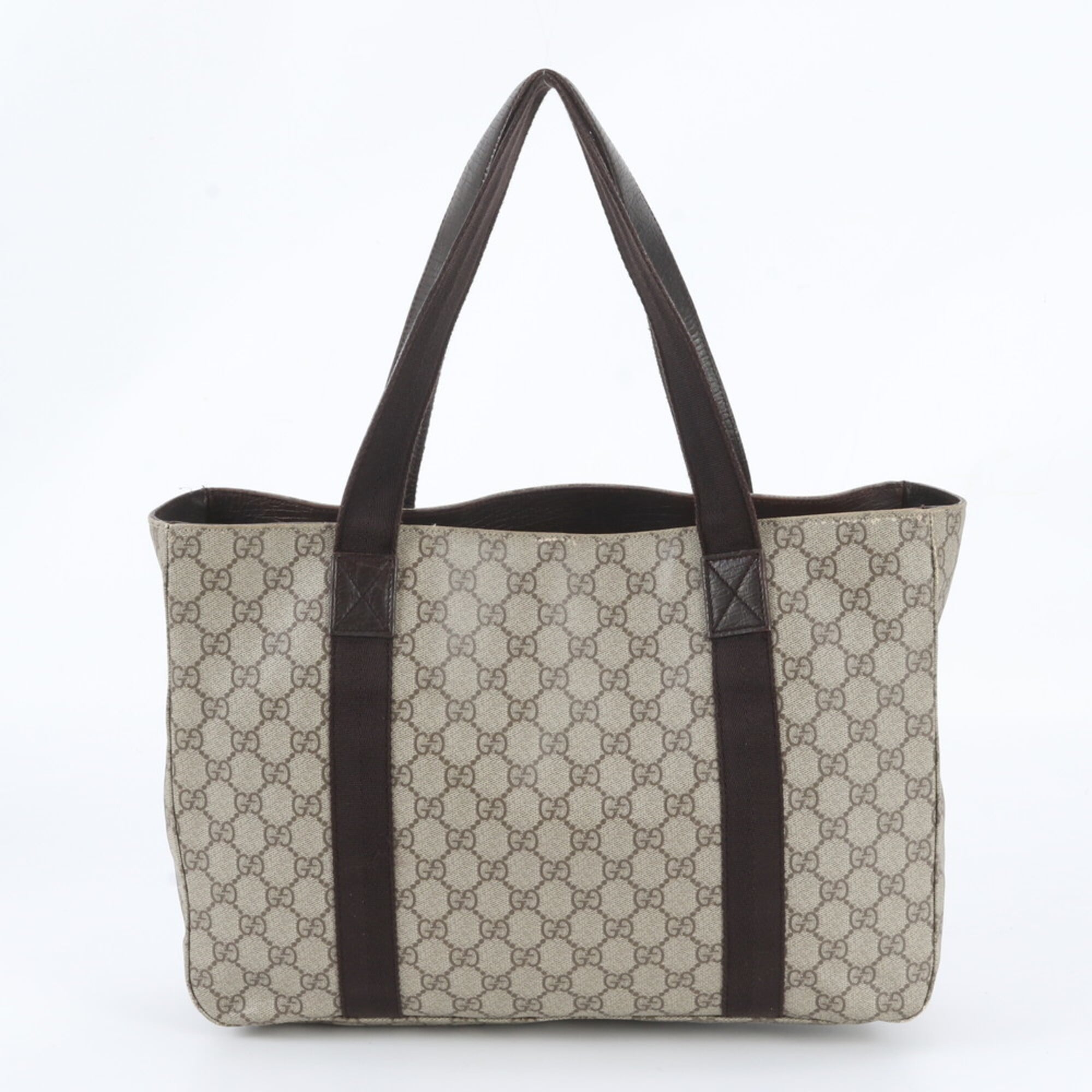 Gucci Brown Leather Coated Canvas Handbag Shoulder Bag Tote Bag (Pre-Owned)