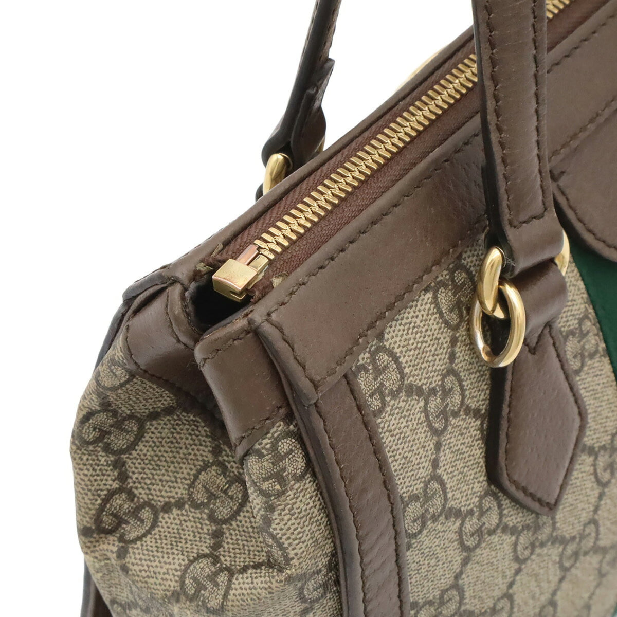 Gucci Beige Brown Green Red Color Gg Supreme Canvas Pvc Coated Canvas Leather Handbag Tote Bag (Pre-Owned)
