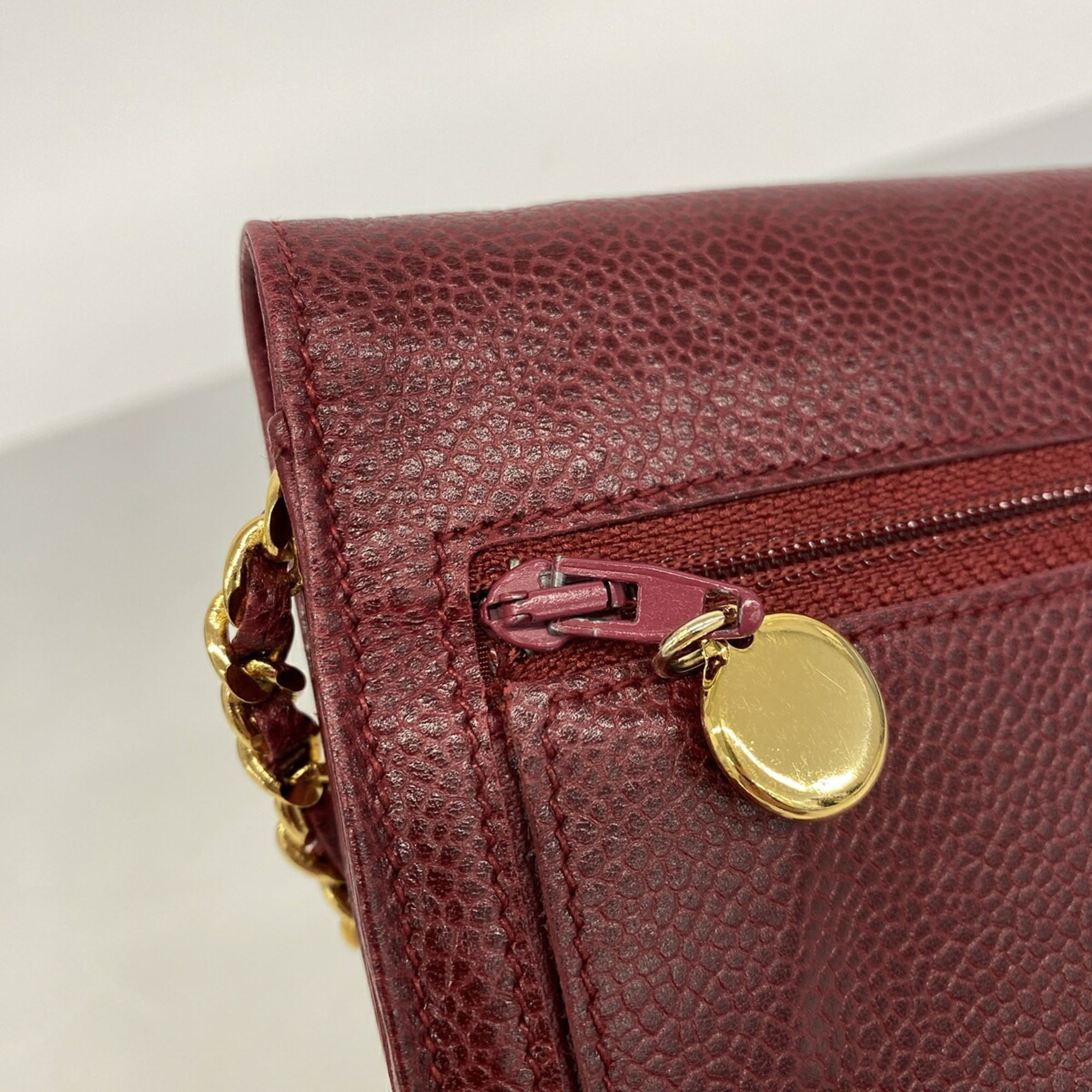 Chanel Bordeaux Grained Calfskin Chain/Shoulder Wallet (Pre-Owned)