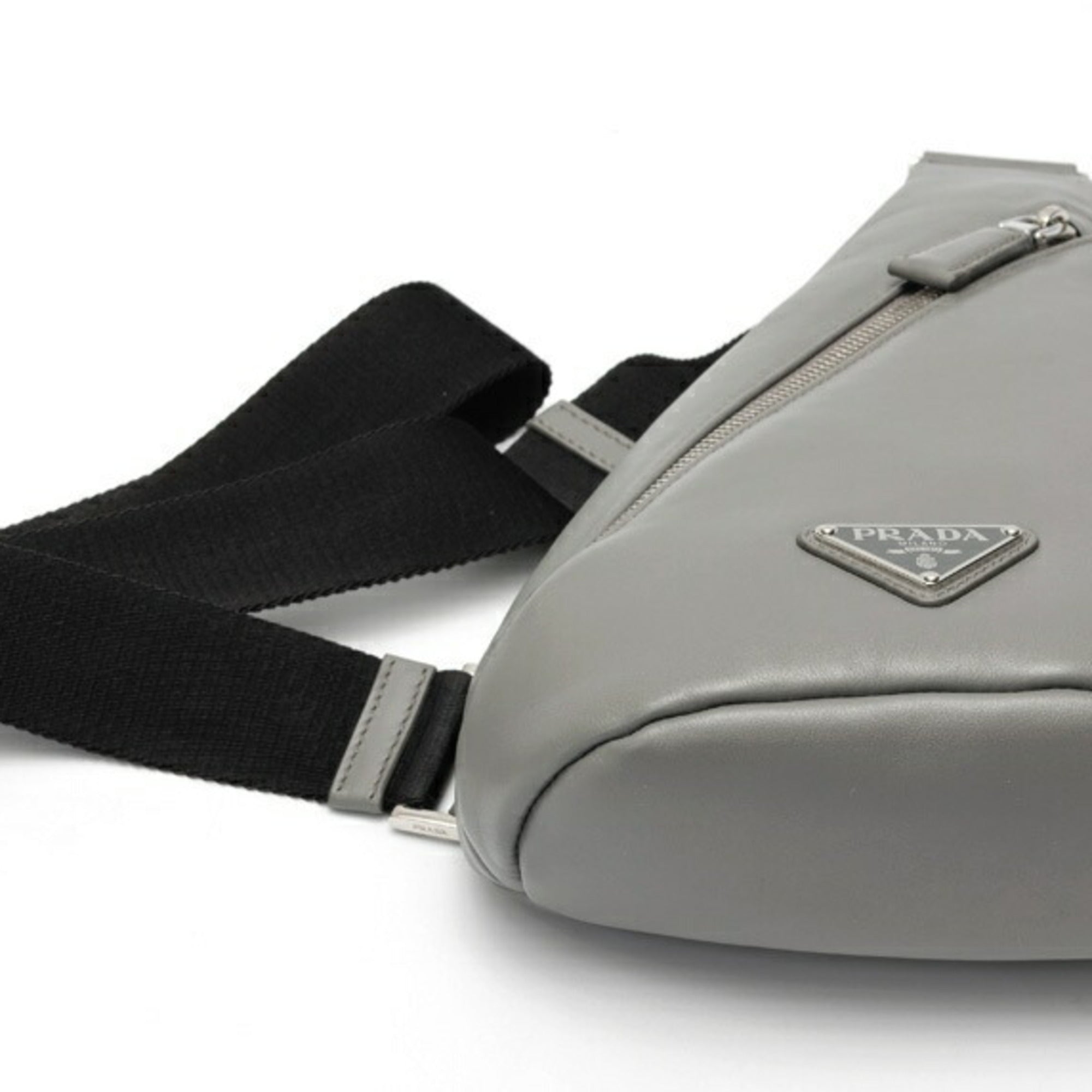 Prada Gray Leather Shoulder Bag Sling Bag (Pre-Owned)