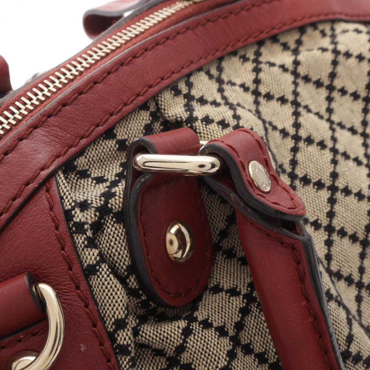Gucci Beige Black Red Color Canvas Leather Handbag (Pre-Owned)