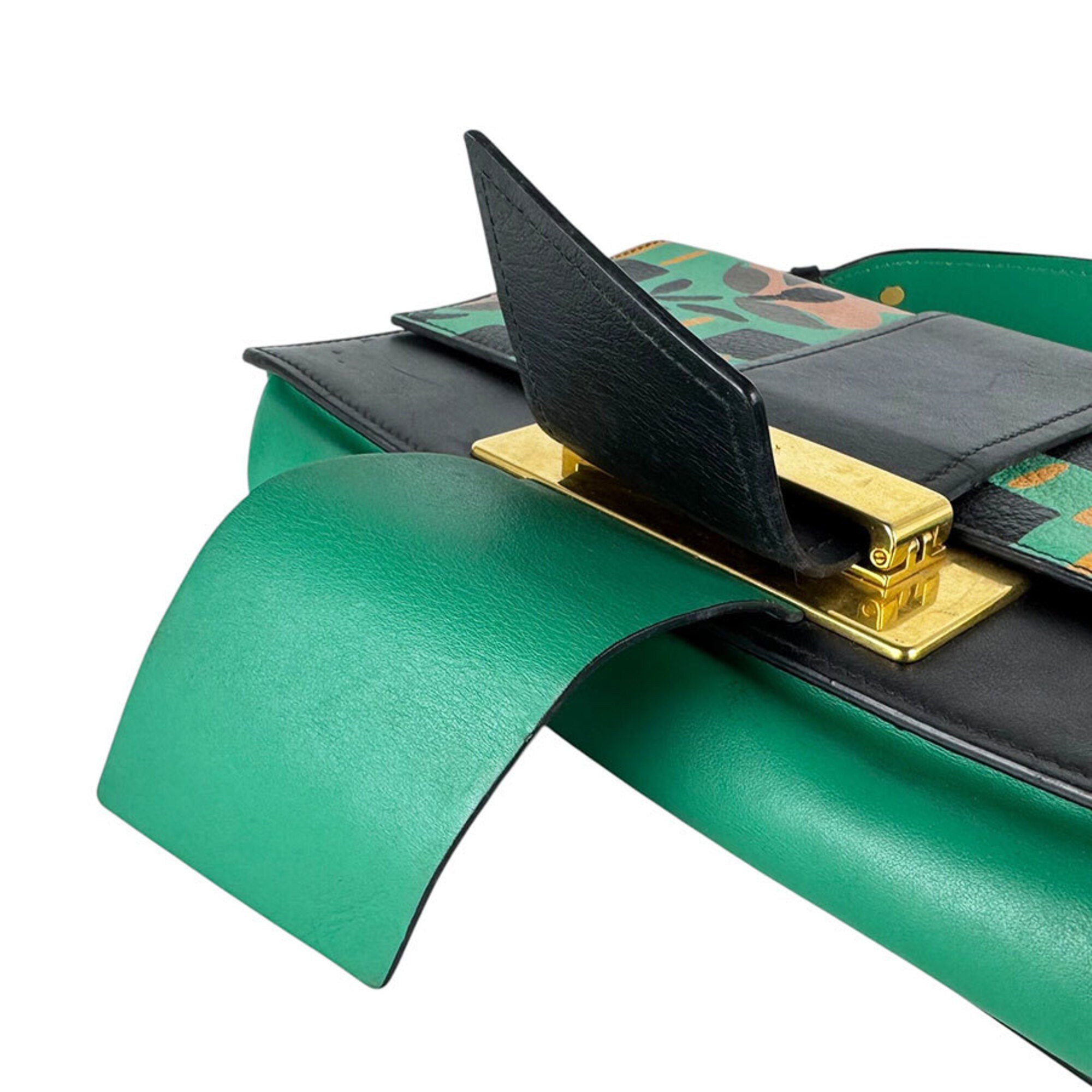 Prada Black Green Leather Shoulder Bag (Pre-Owned)