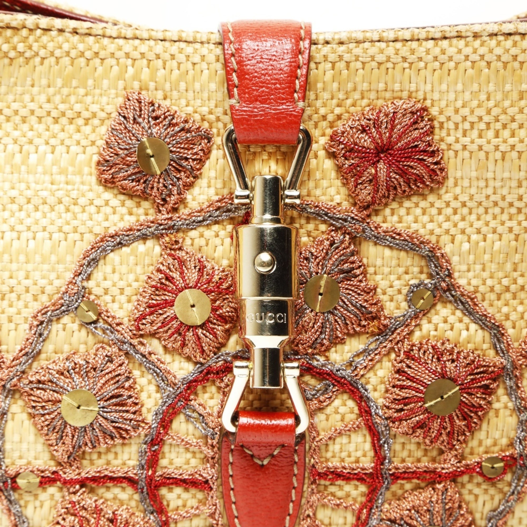 Gucci Jackie Beige Straw Raffia Shoulder Bag (Pre-Owned)