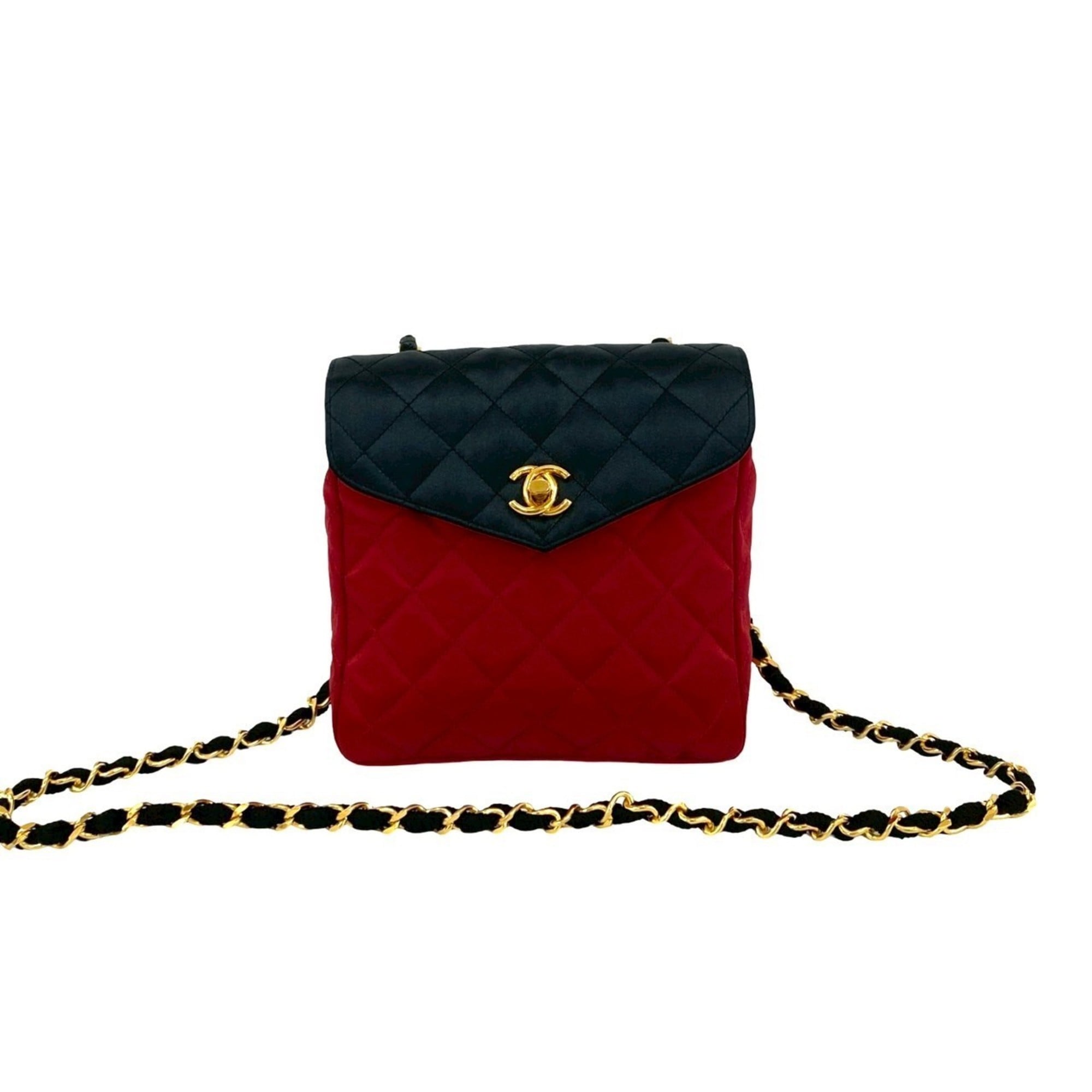 Chanel Black Red Color Satin Shoulder Bag (Pre-Owned)