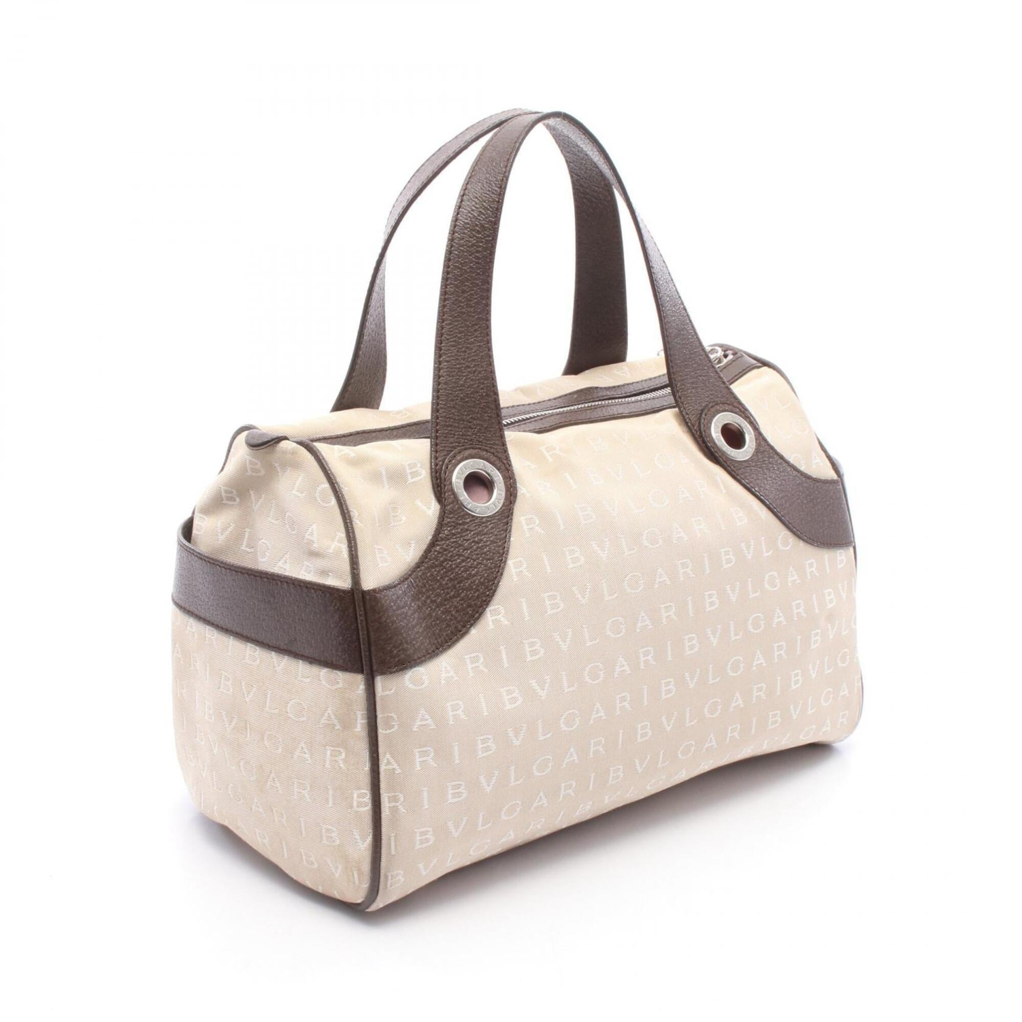 Bvlgari Beige Brown Canvas Leather Handbag (Pre-Owned)