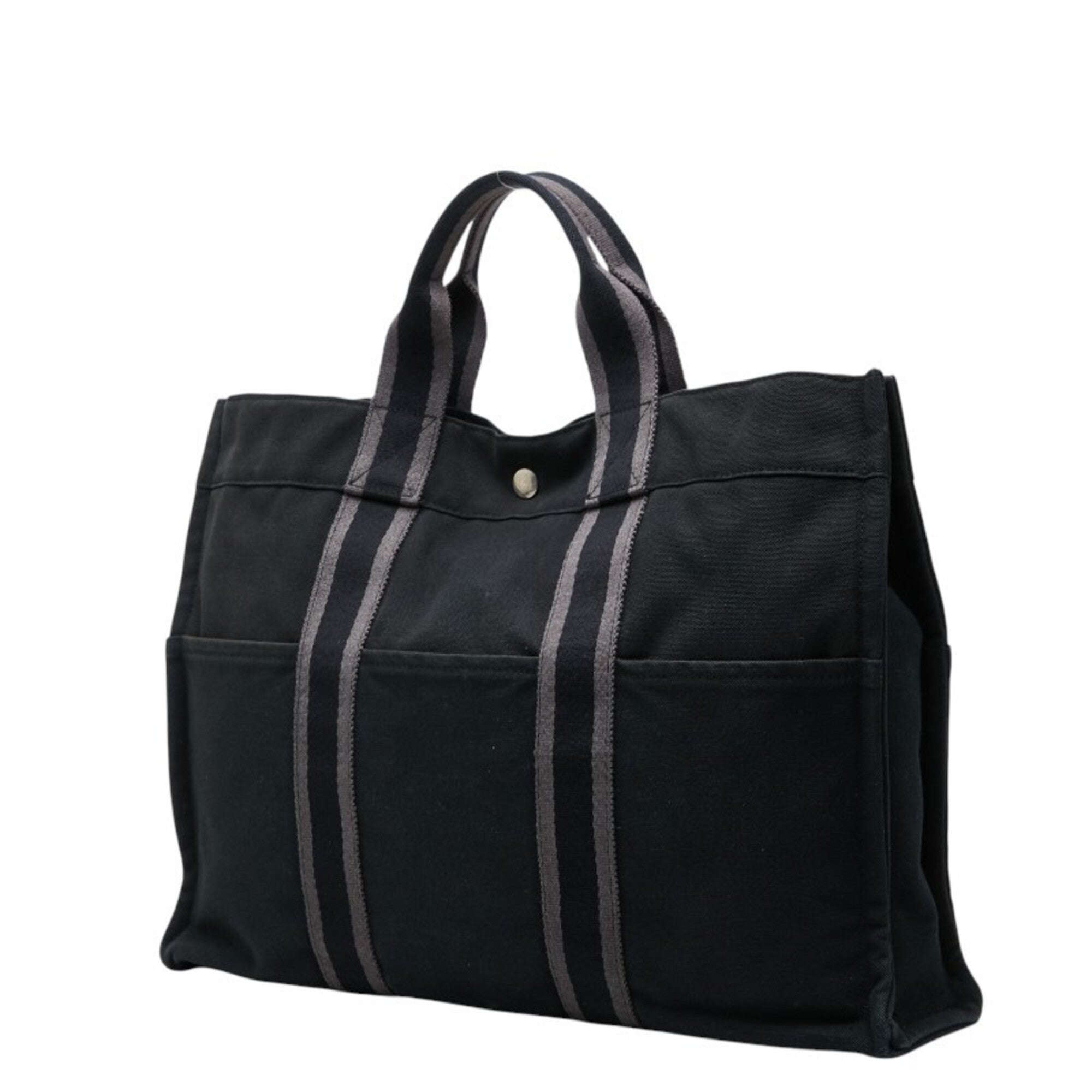 Hermes Black Gray Canvas Handbag Tote Bag (Pre-Owned)