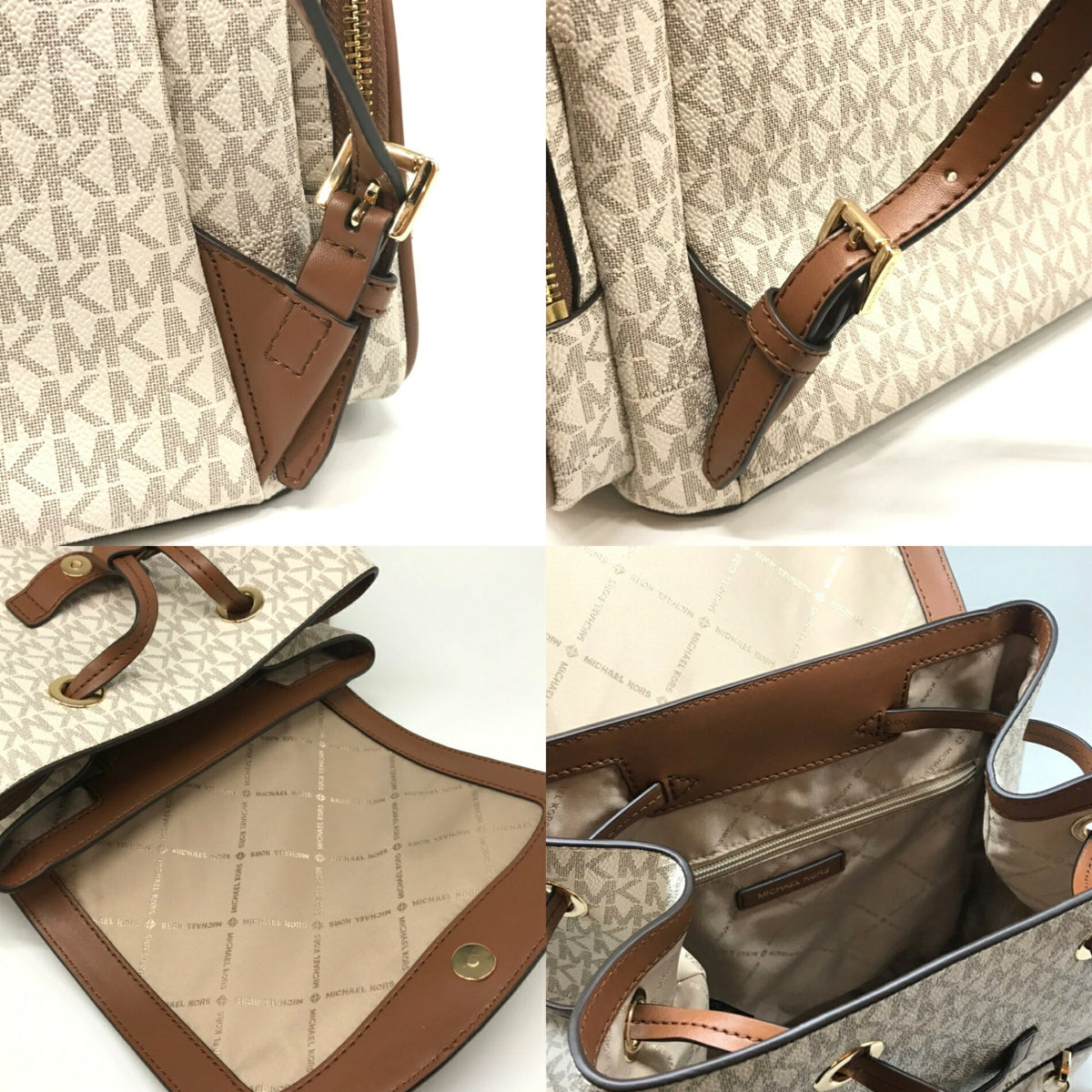 Michael Kors Brown Ivory Pvc Backpack (Pre-Owned)