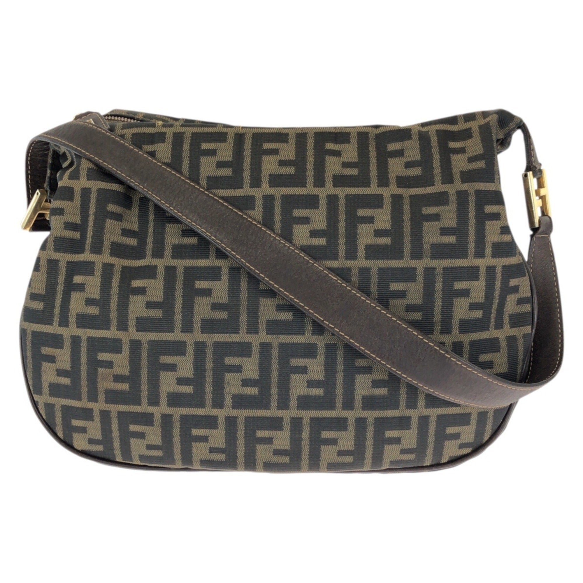 Fendi Dark Brown Canvas Messenger Bag Shoulder Bag (Pre-Owned)
