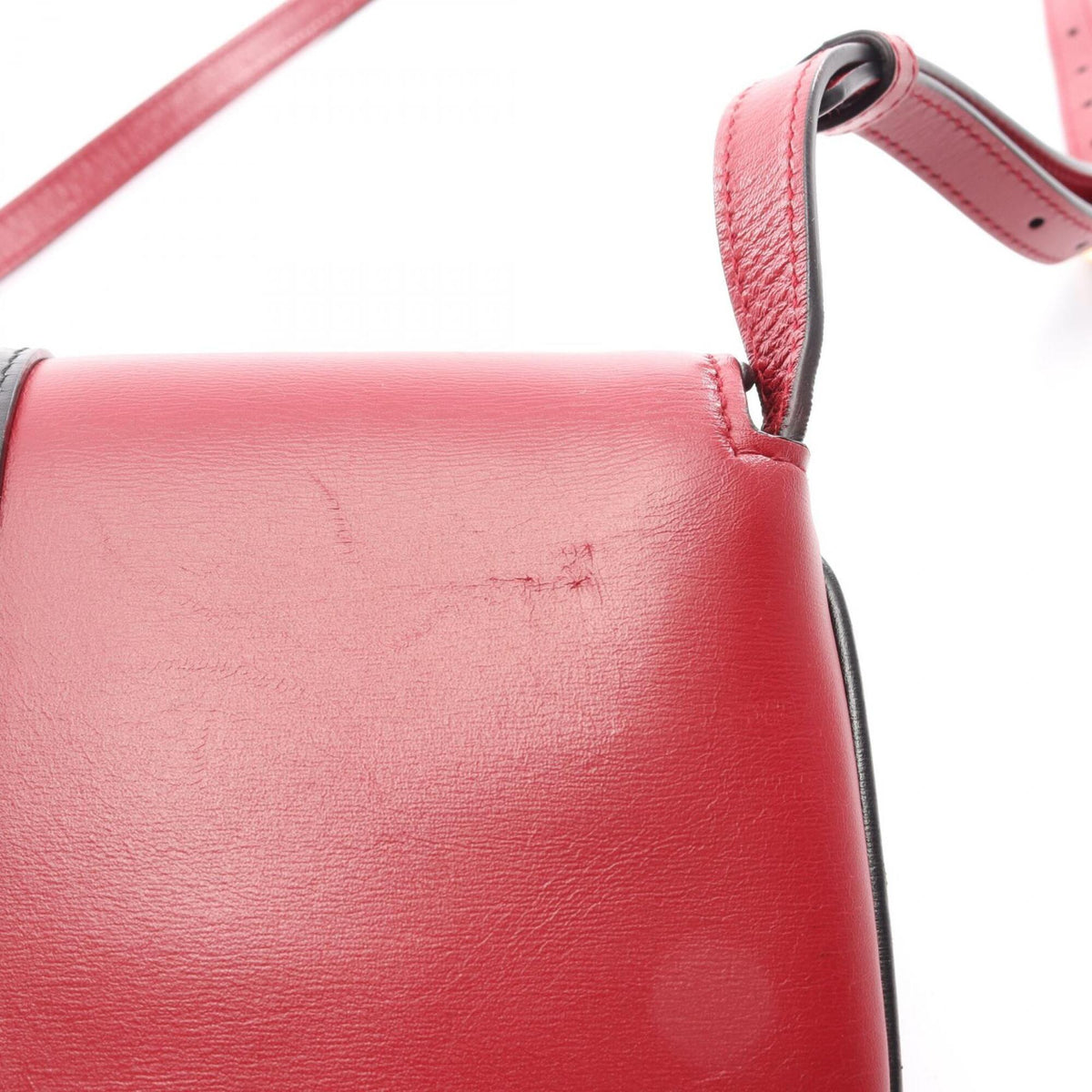 Gucci Black Red Color Leather Shoulder Bag (Pre-Owned)