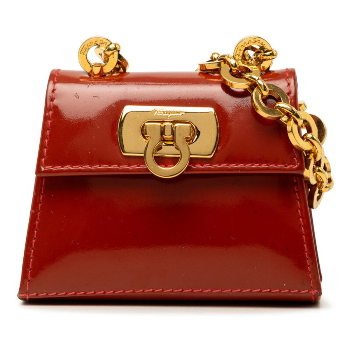 Salvatore Ferragamo Red Color Patent Leather Shoulder Bag (Pre-Owned)