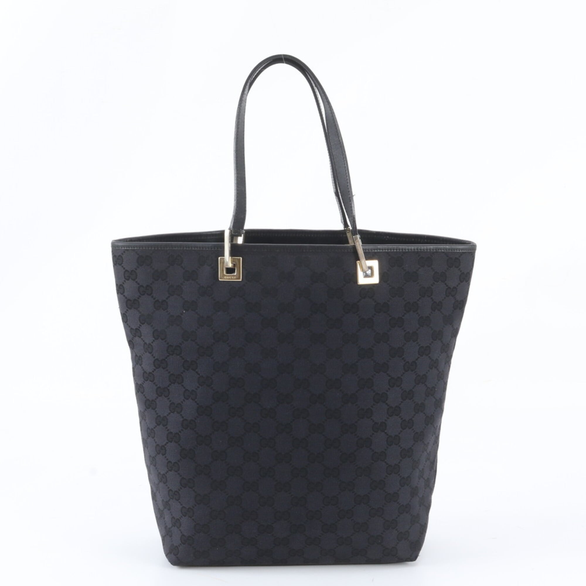 Gucci Black Leather Canvas Handbag Shoulder Bag Tote Bag (Pre-Owned)