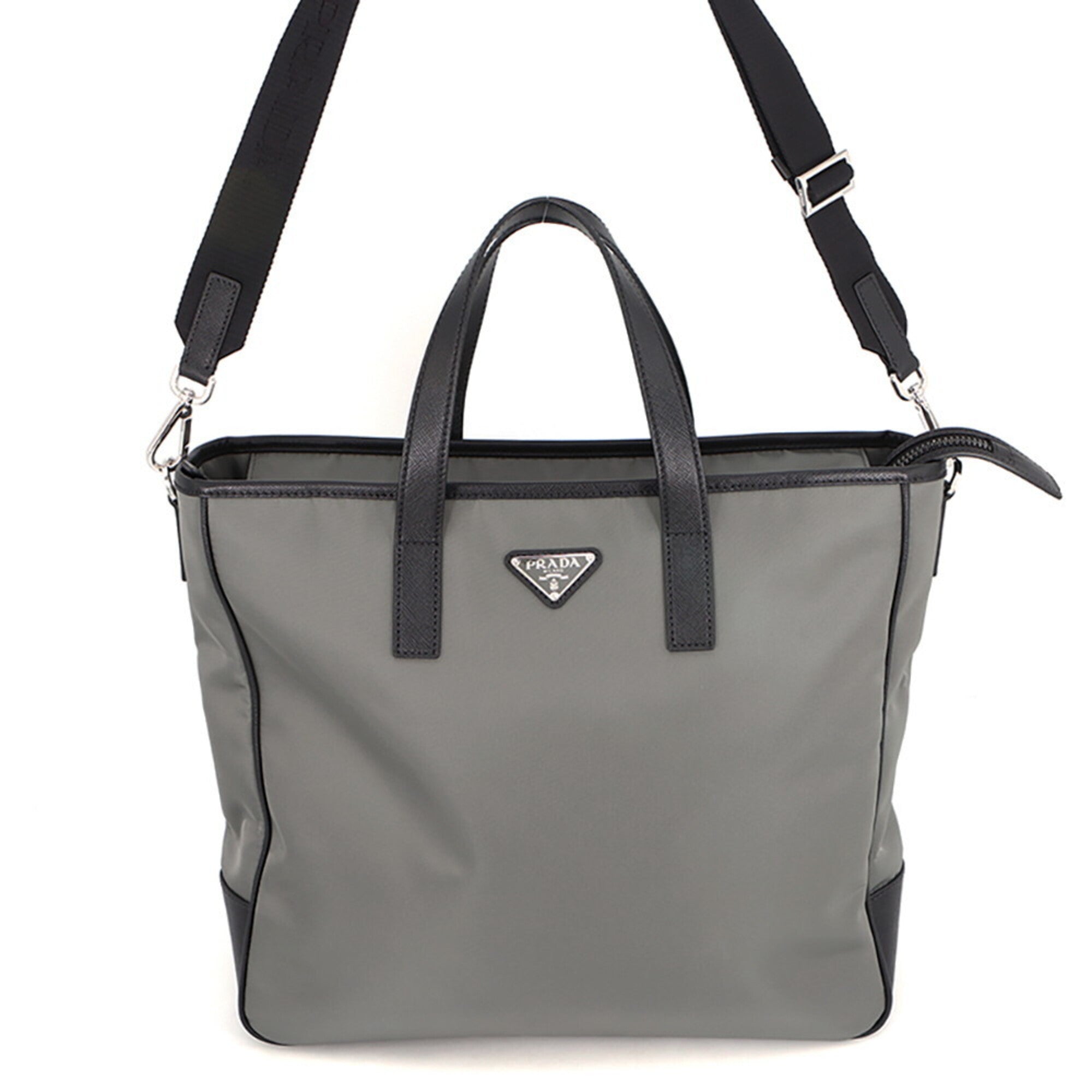 Prada Saffiano Black Gray Nylon Saffiano Handbag Tote Bag (Pre-Owned)