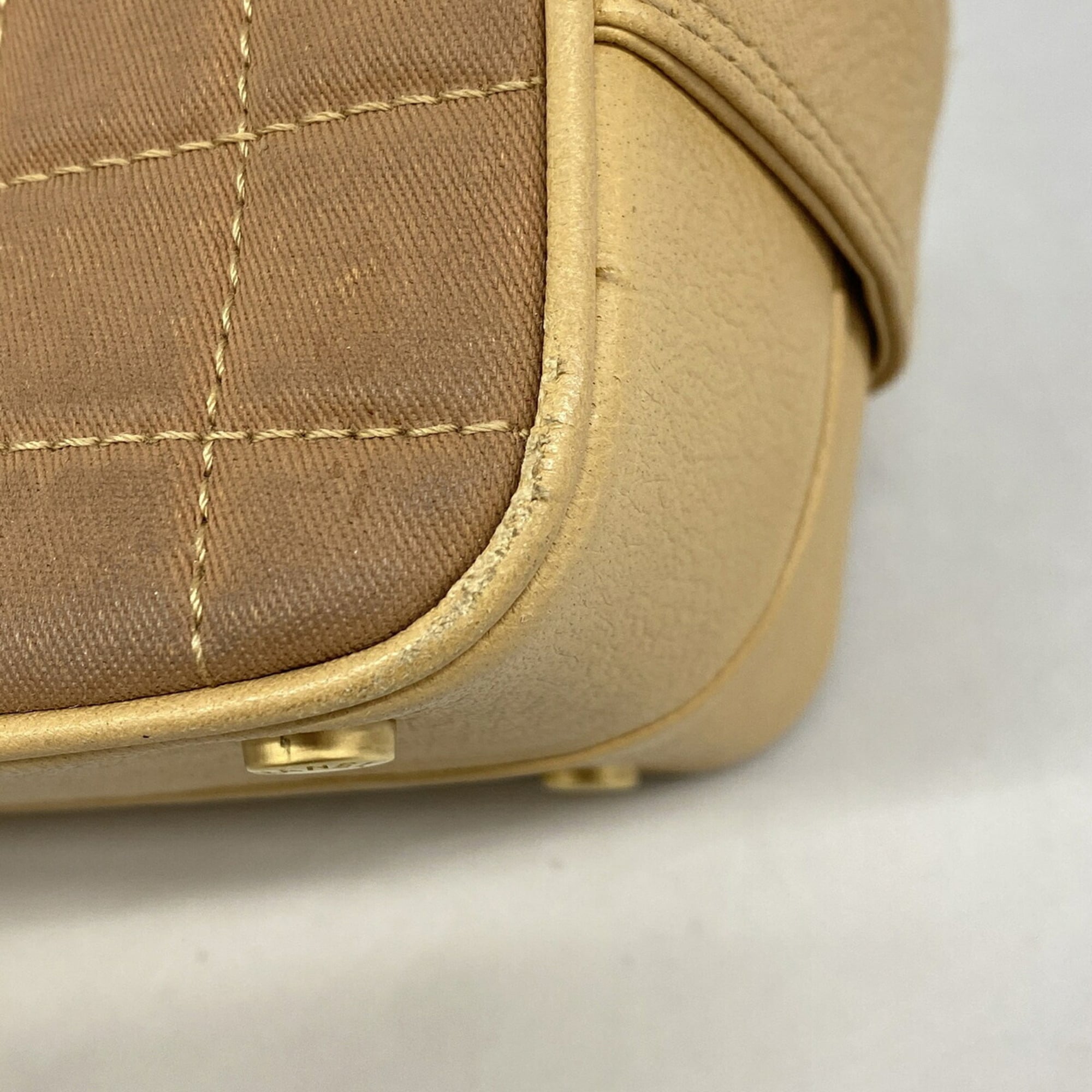 Chanel Beige Brown Canvas Handbag (Pre-Owned)