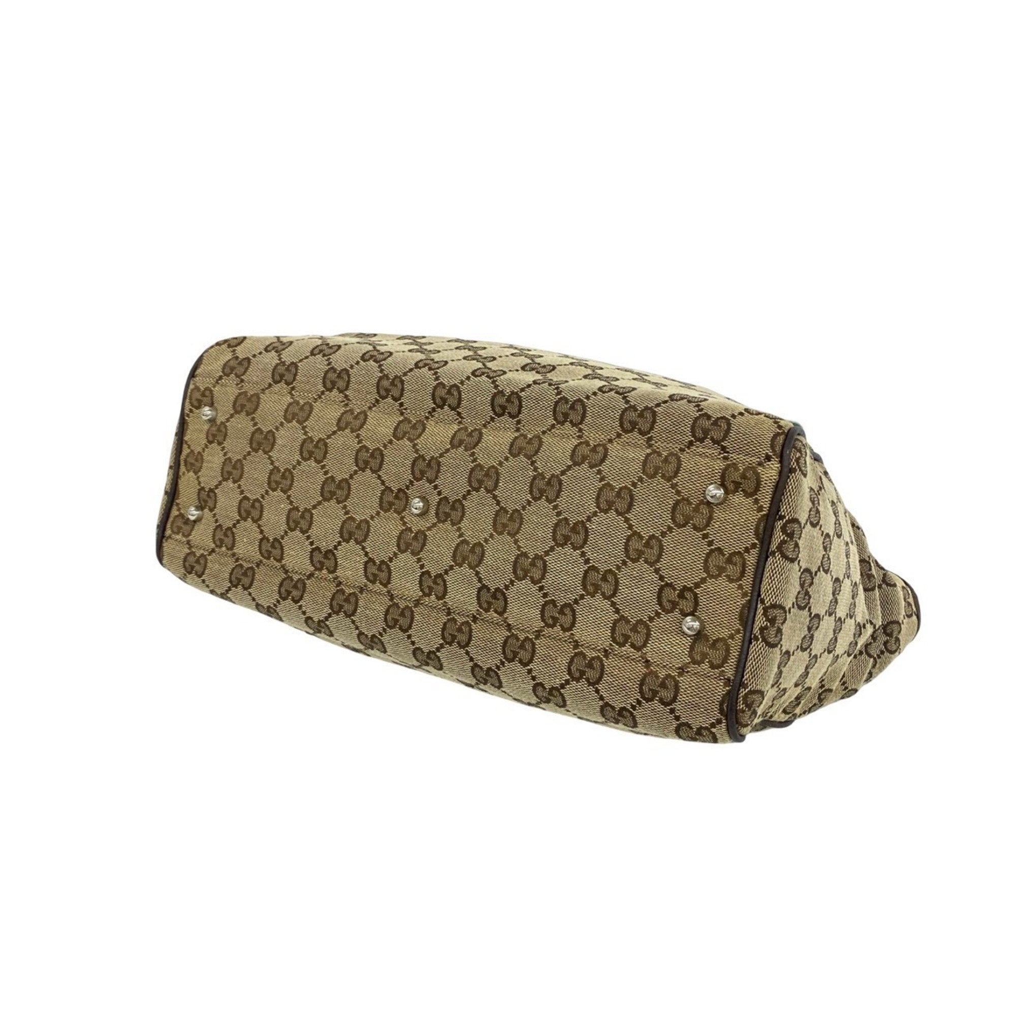 Gucci Brown Green Red Color Canvas Leather Handbag Tote Bag (Pre-Owned)