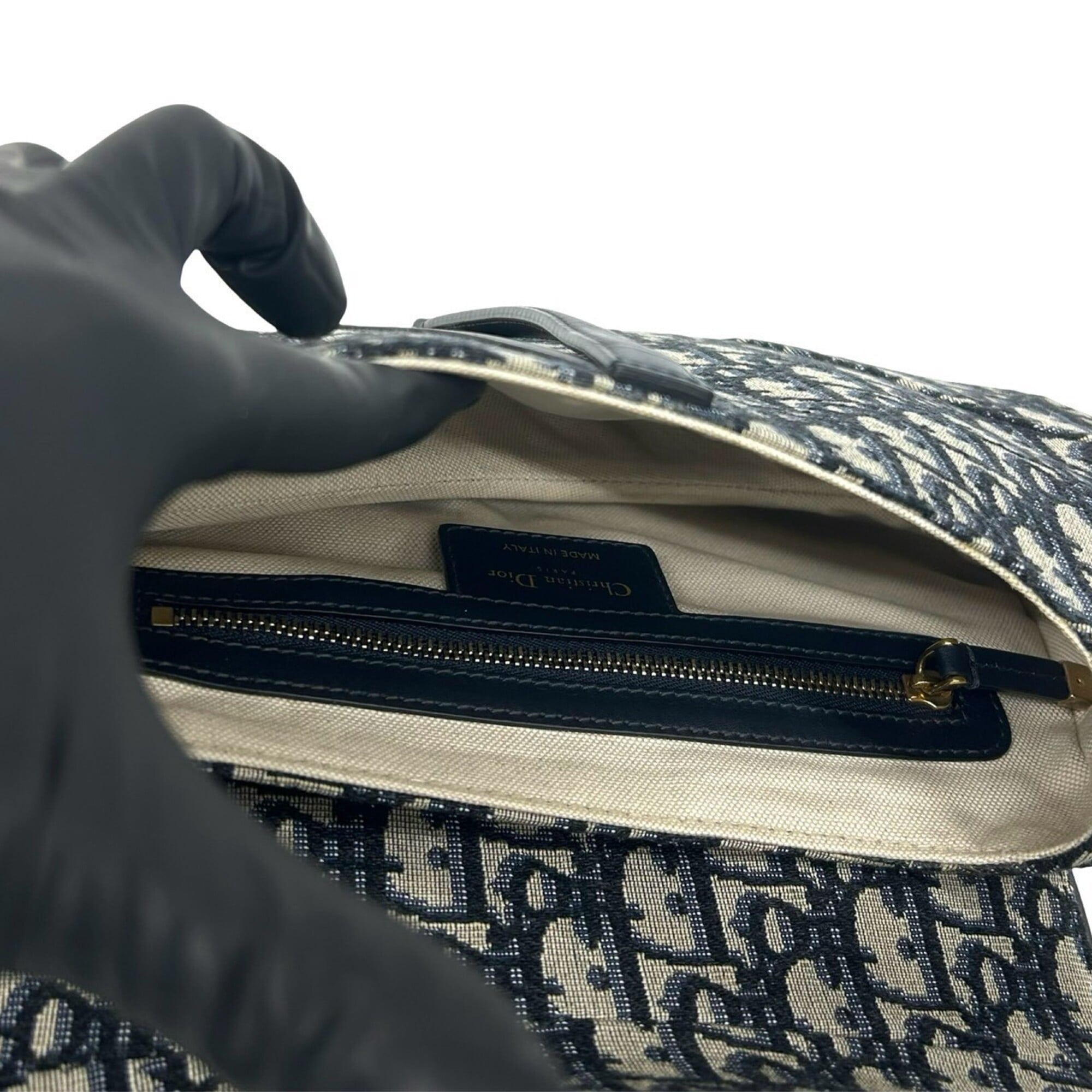 Christian Dior Navy Canvas Leather Saddle Bag Shoulder Bag (Pre-Owned)